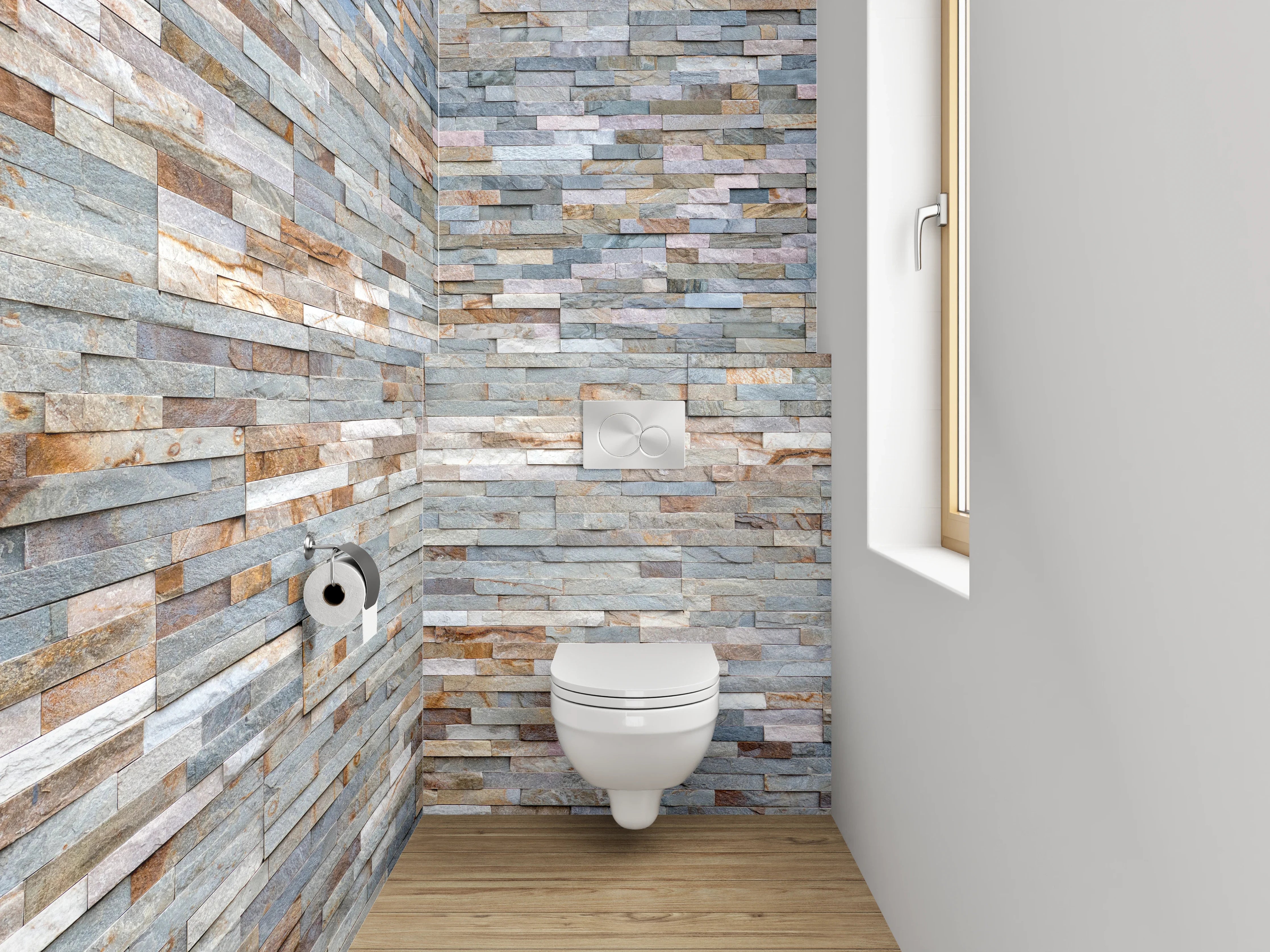 WC-Rückwand - Moderner Naturstein-Look in Grau und Weiß