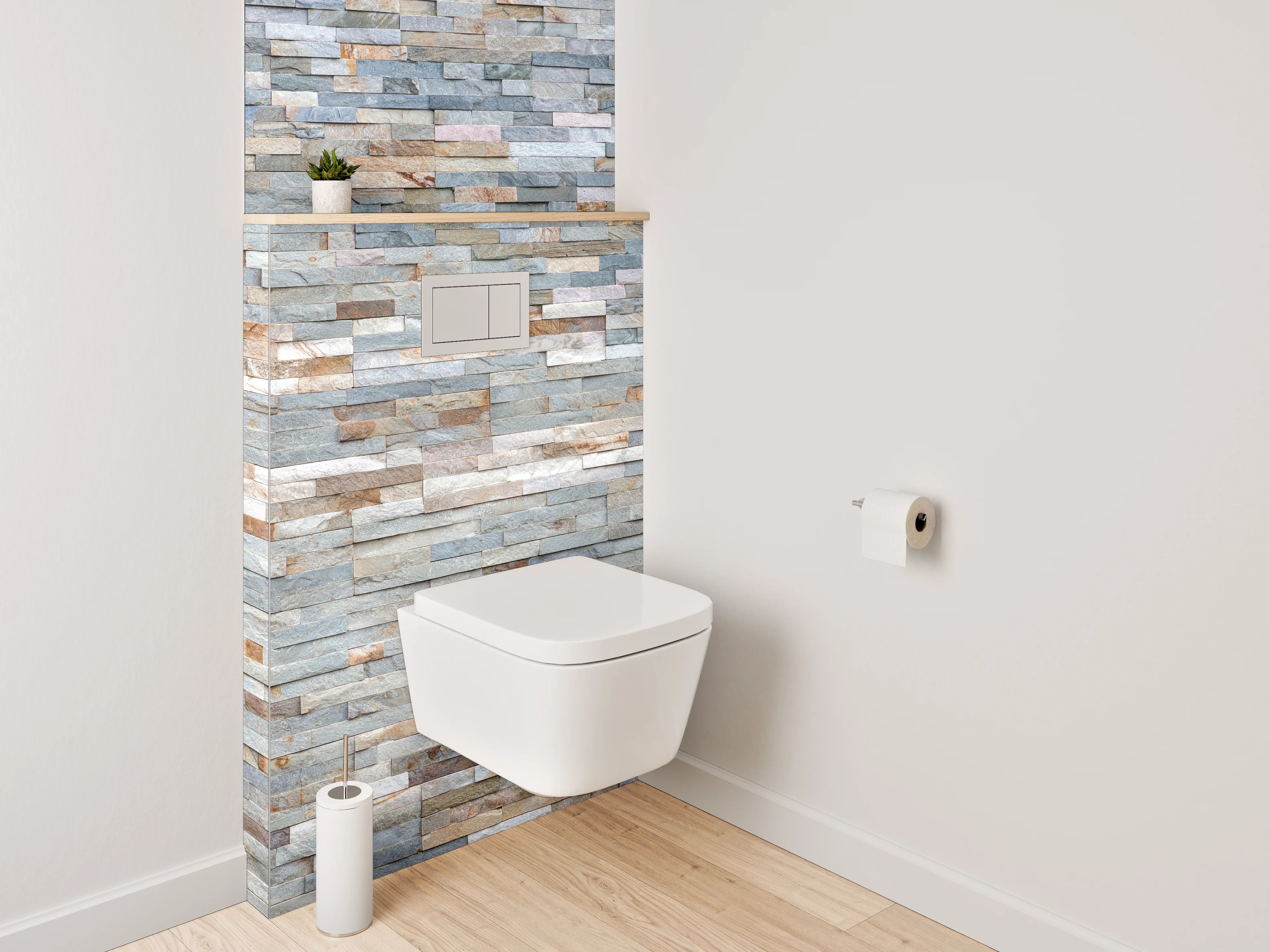 WC-Rückwand - Moderner Naturstein-Look in Grau und Weiß