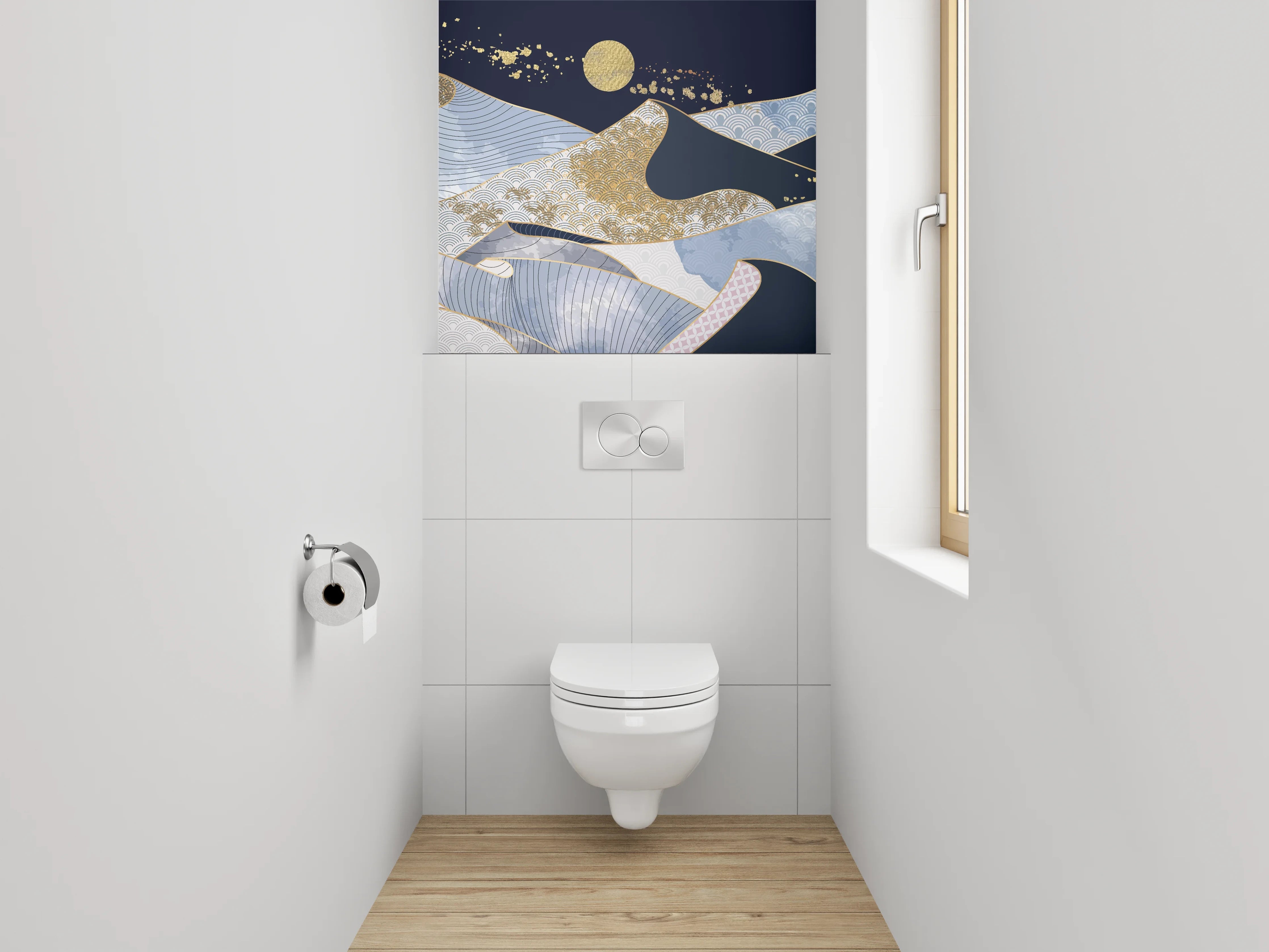 WC-Rückwand - Moderner abstrakter Berglandschaft-Goldakzent