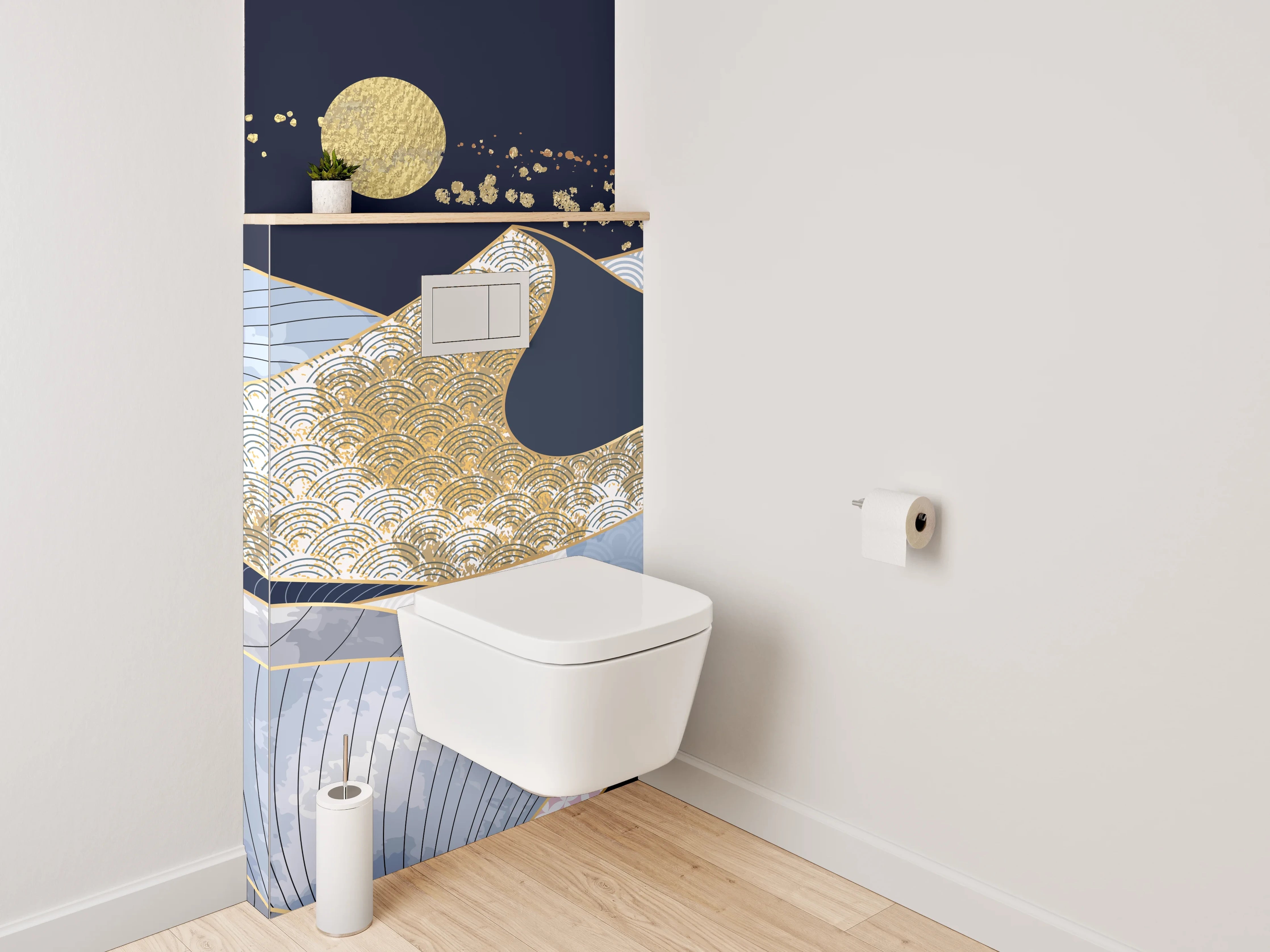 WC-Rückwand - Moderner abstrakter Berglandschaft-Goldakzent