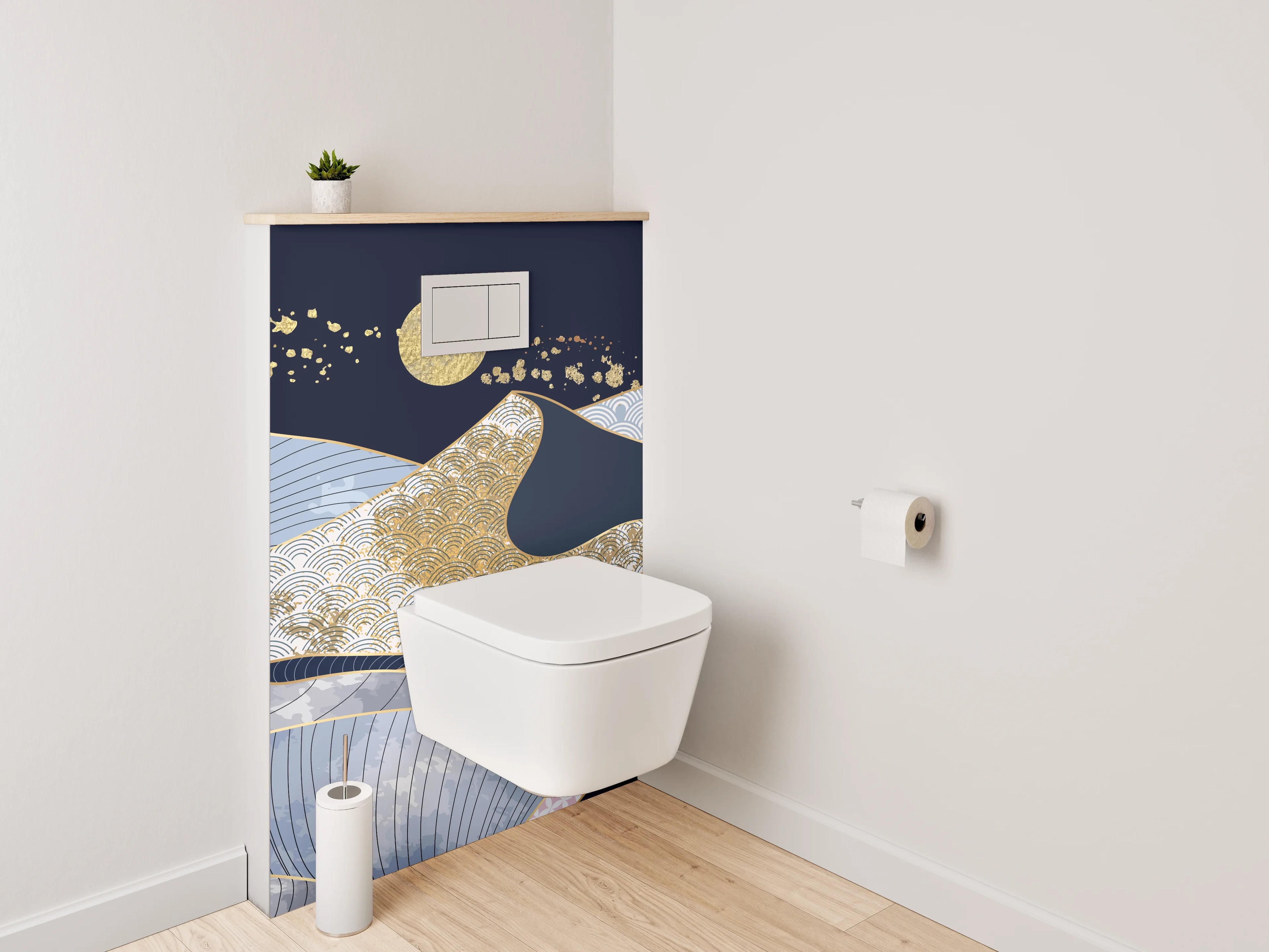 WC-Rückwand - Moderner abstrakter Berglandschaft-Goldakzent