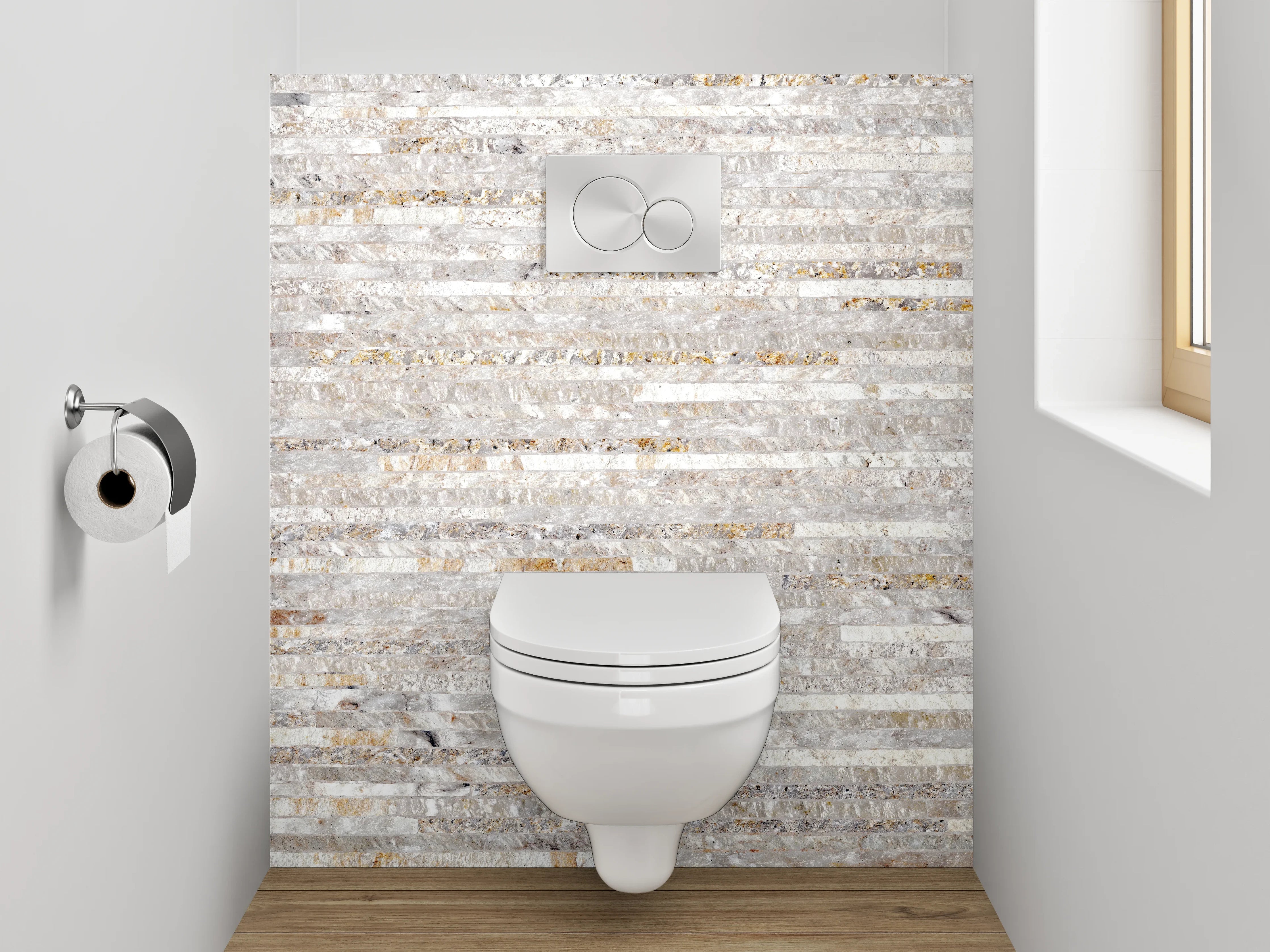 WC-Rückwand - Moderner weiß-grauer Marmor-Look