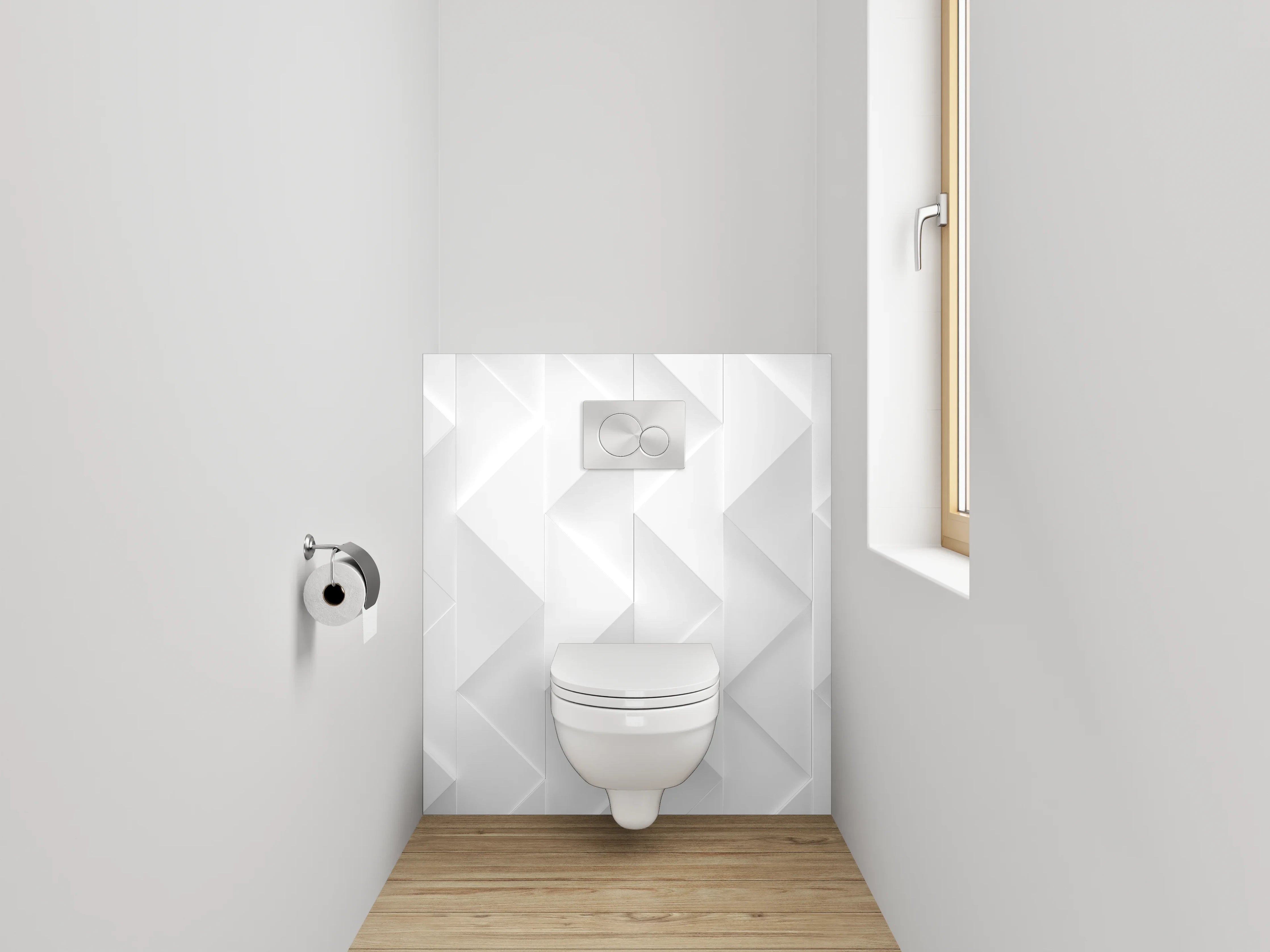 WC-Rückwand - Modernes 3D Chevron Muster Weiß Grau