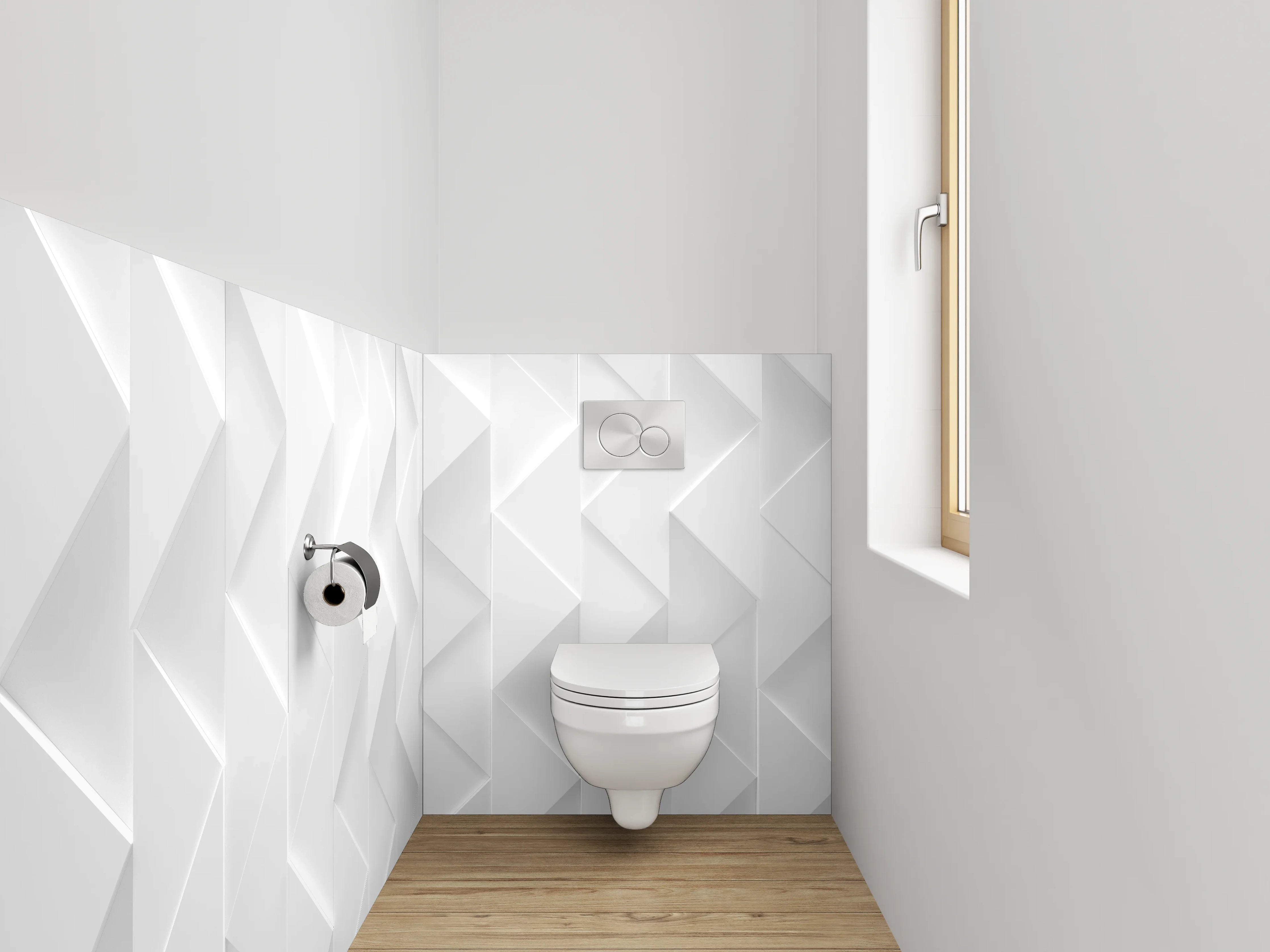 WC-Rückwand - Modernes 3D Chevron Muster Weiß Grau