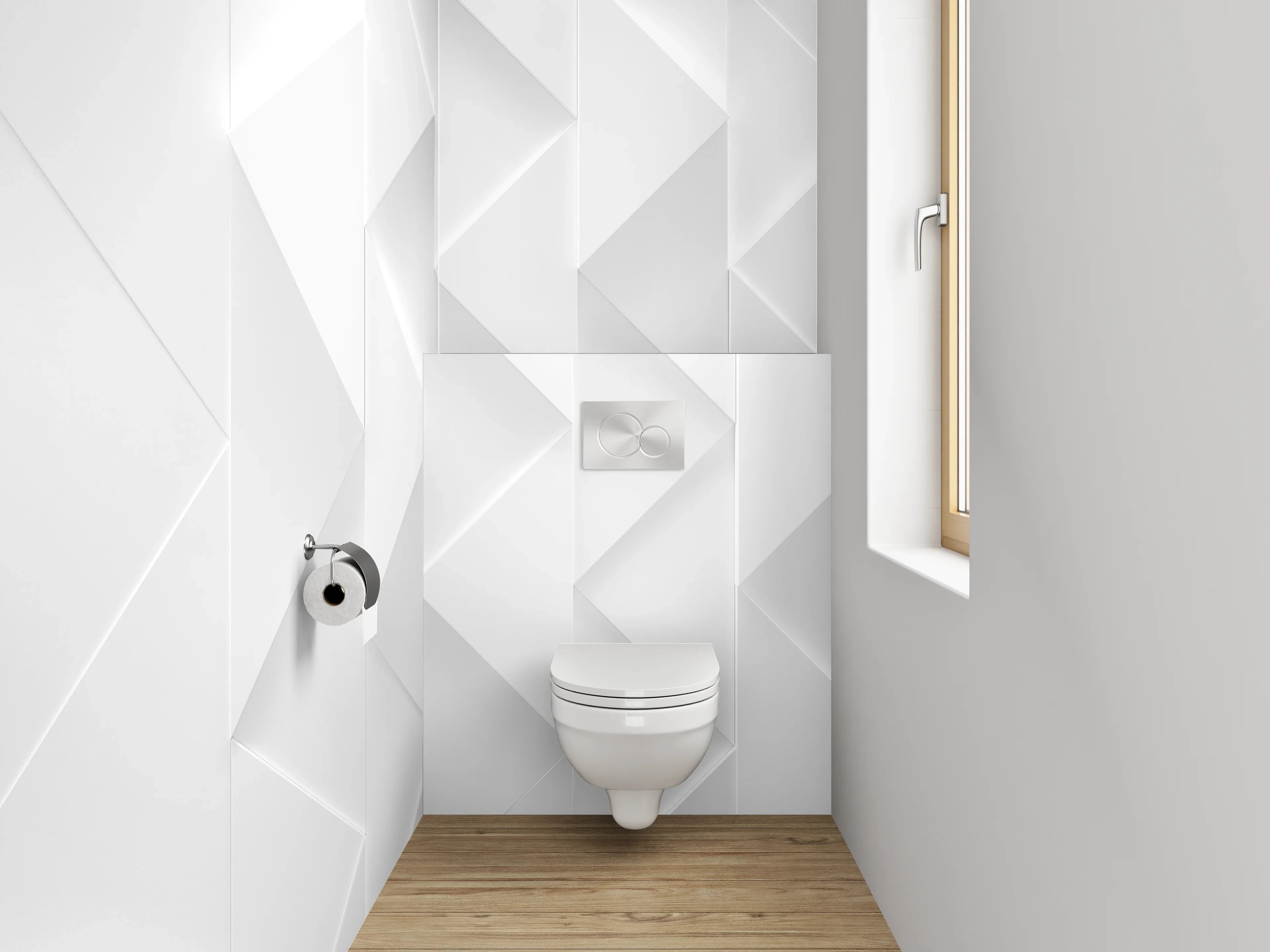 WC-Rückwand - Modernes 3D Chevron Muster Weiß Grau