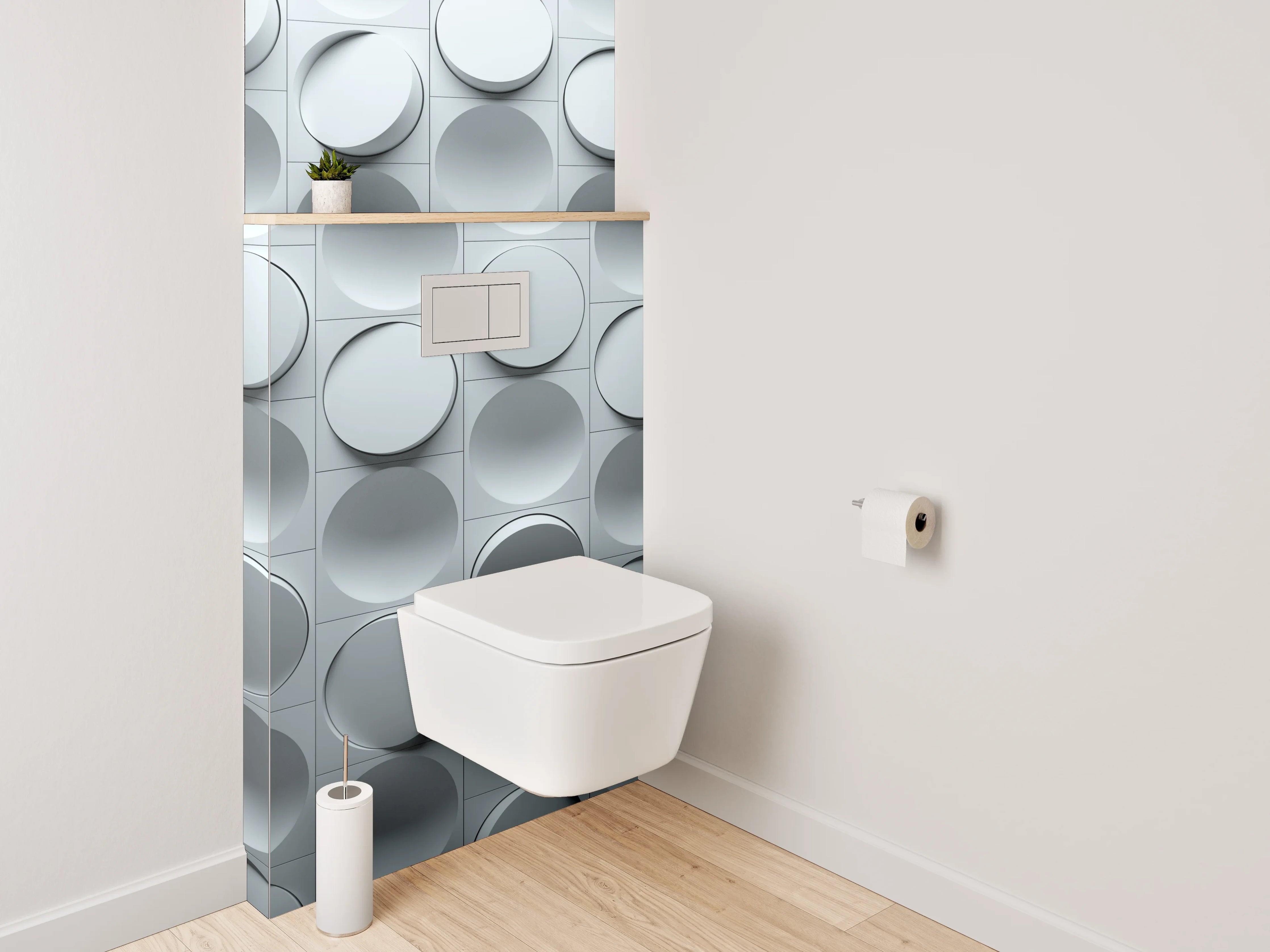 WC-Rückwand - Modernes 3D Kreismuster in Grau-Weiß