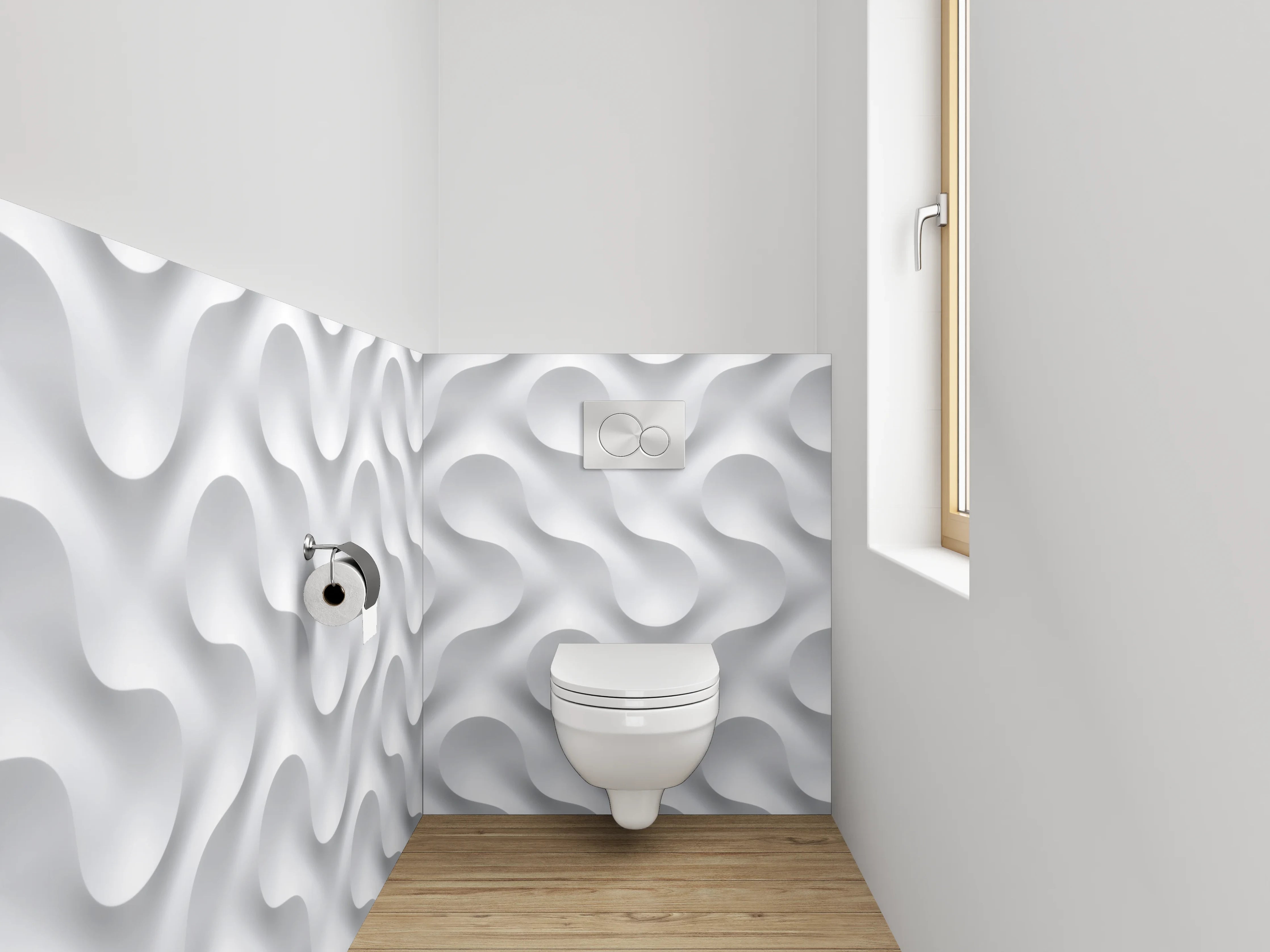 WC-Rückwand - Modernes 3D-Muster in Weiß und Grau