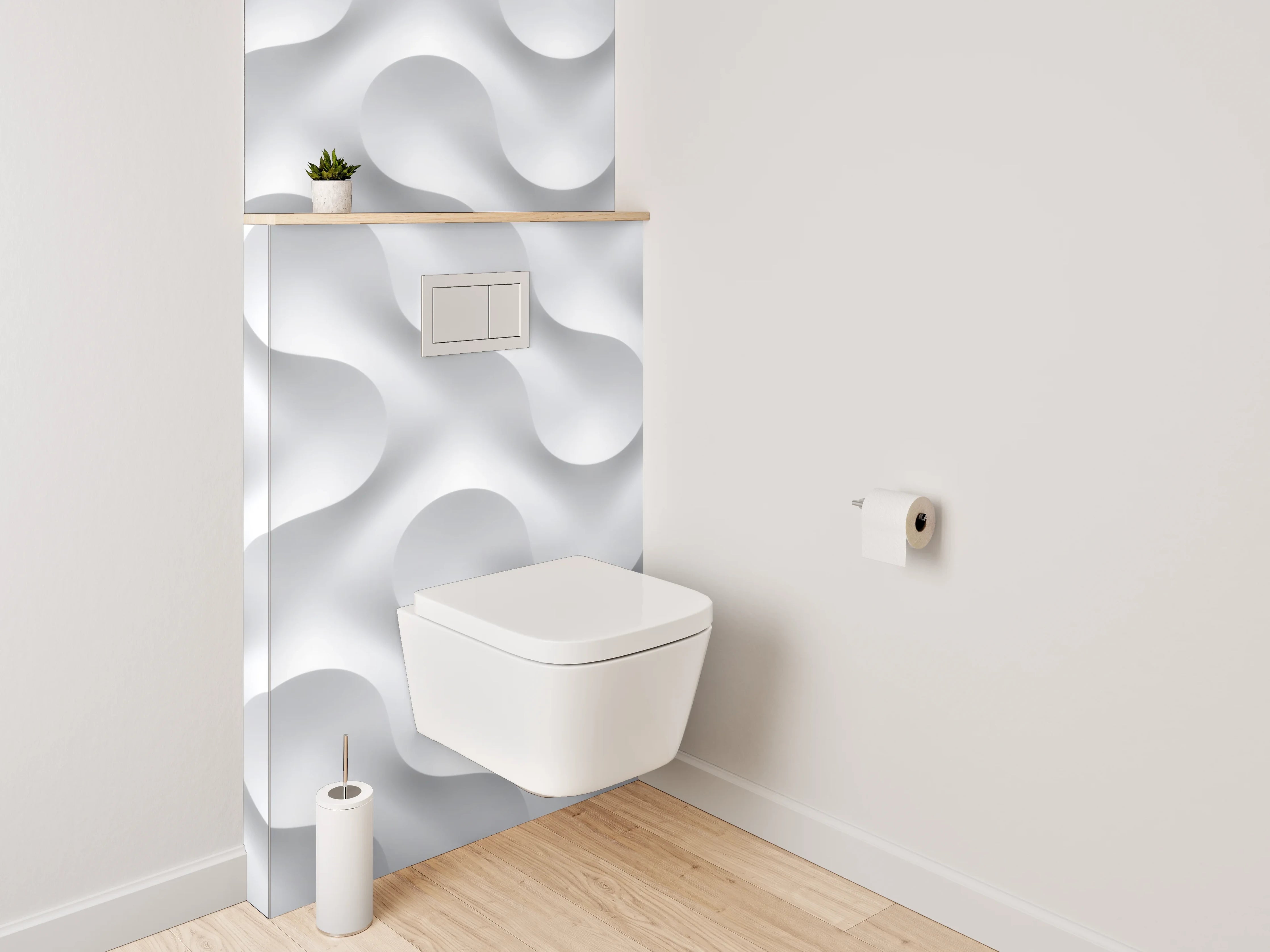 WC-Rückwand - Modernes 3D-Muster in Weiß und Grau