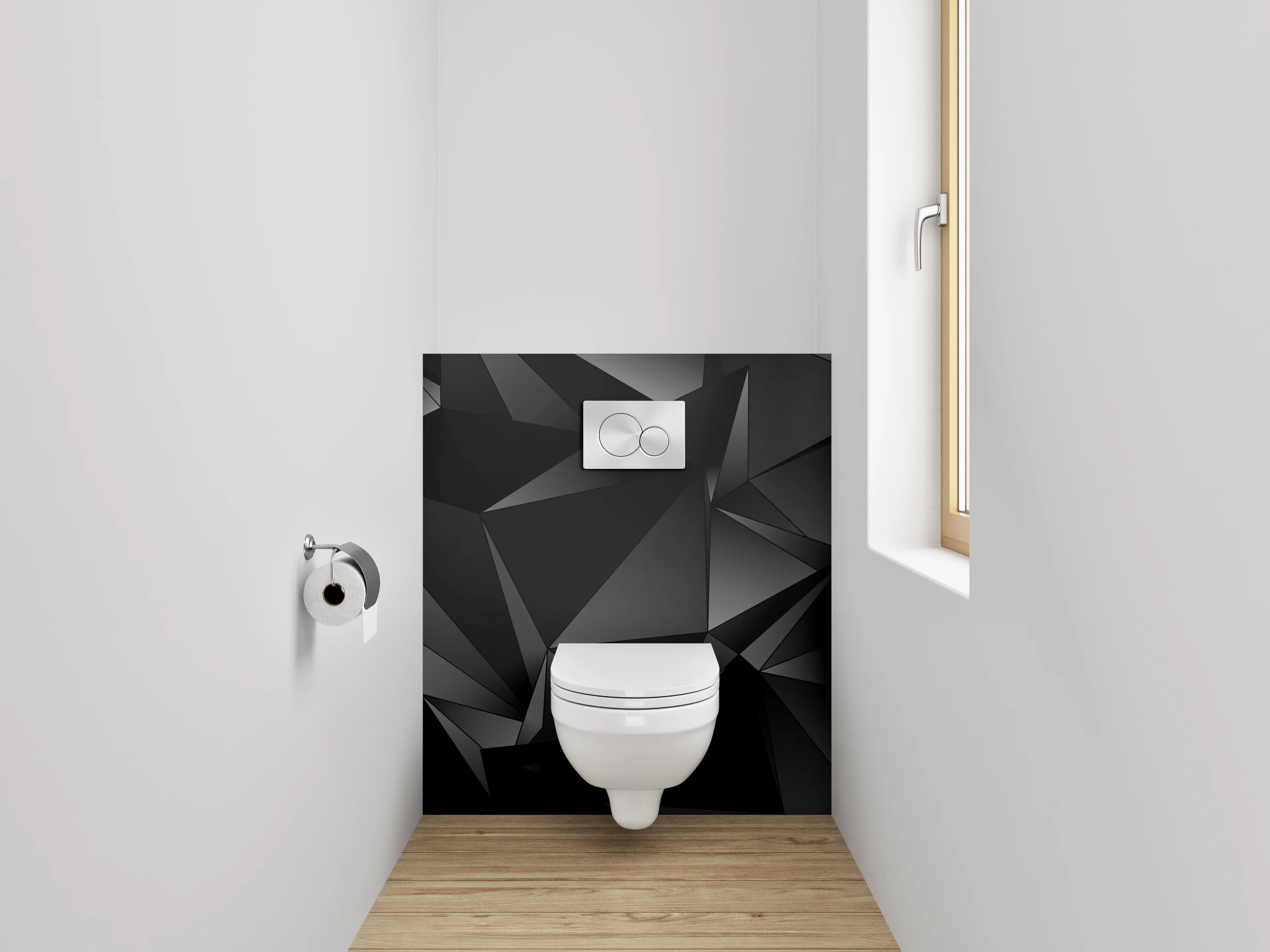 WC-Rückwand - Modernes 3D-Polygon-Muster Schwarz