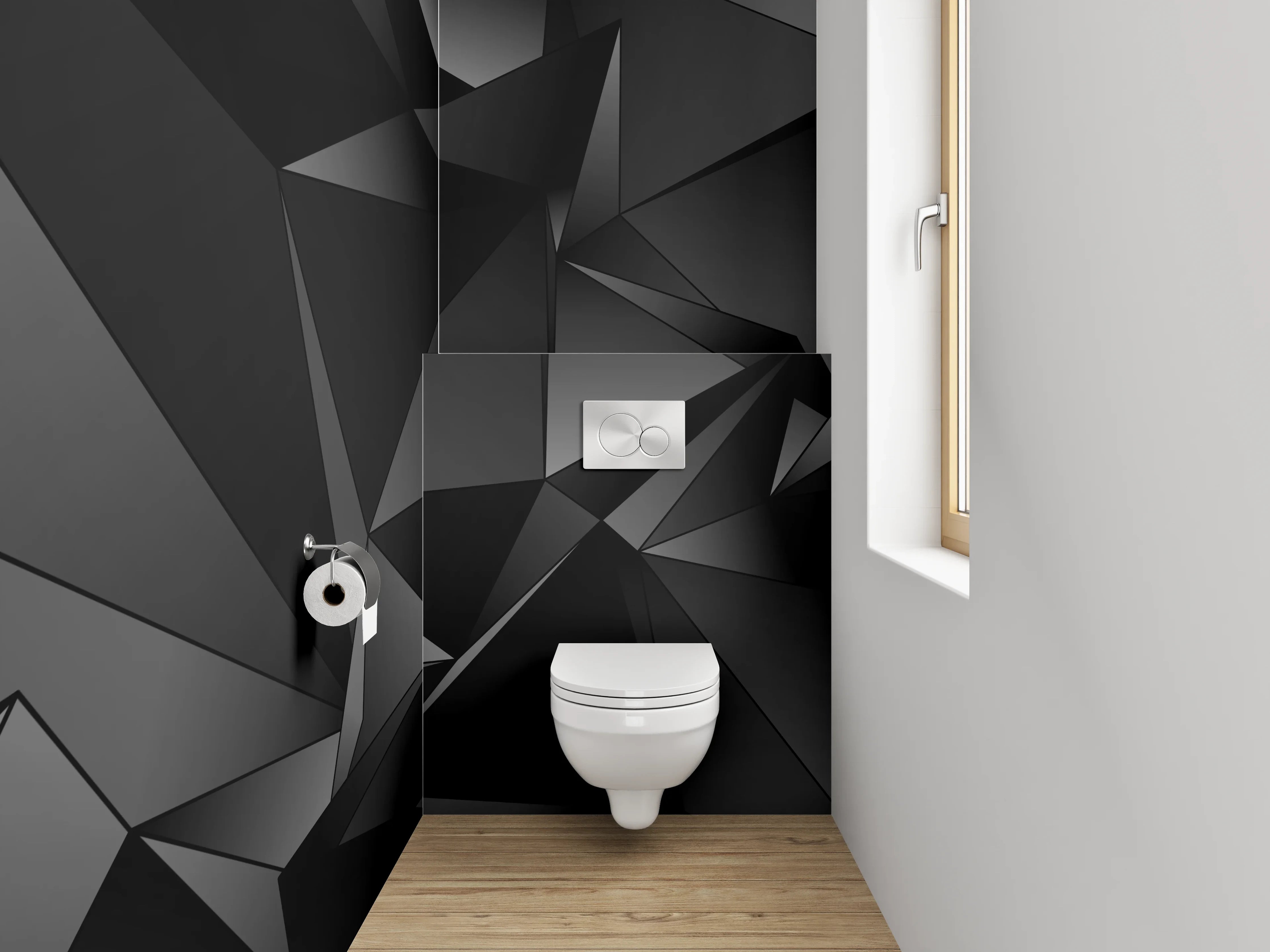 WC-Rückwand - Modernes 3D-Polygon-Muster Schwarz