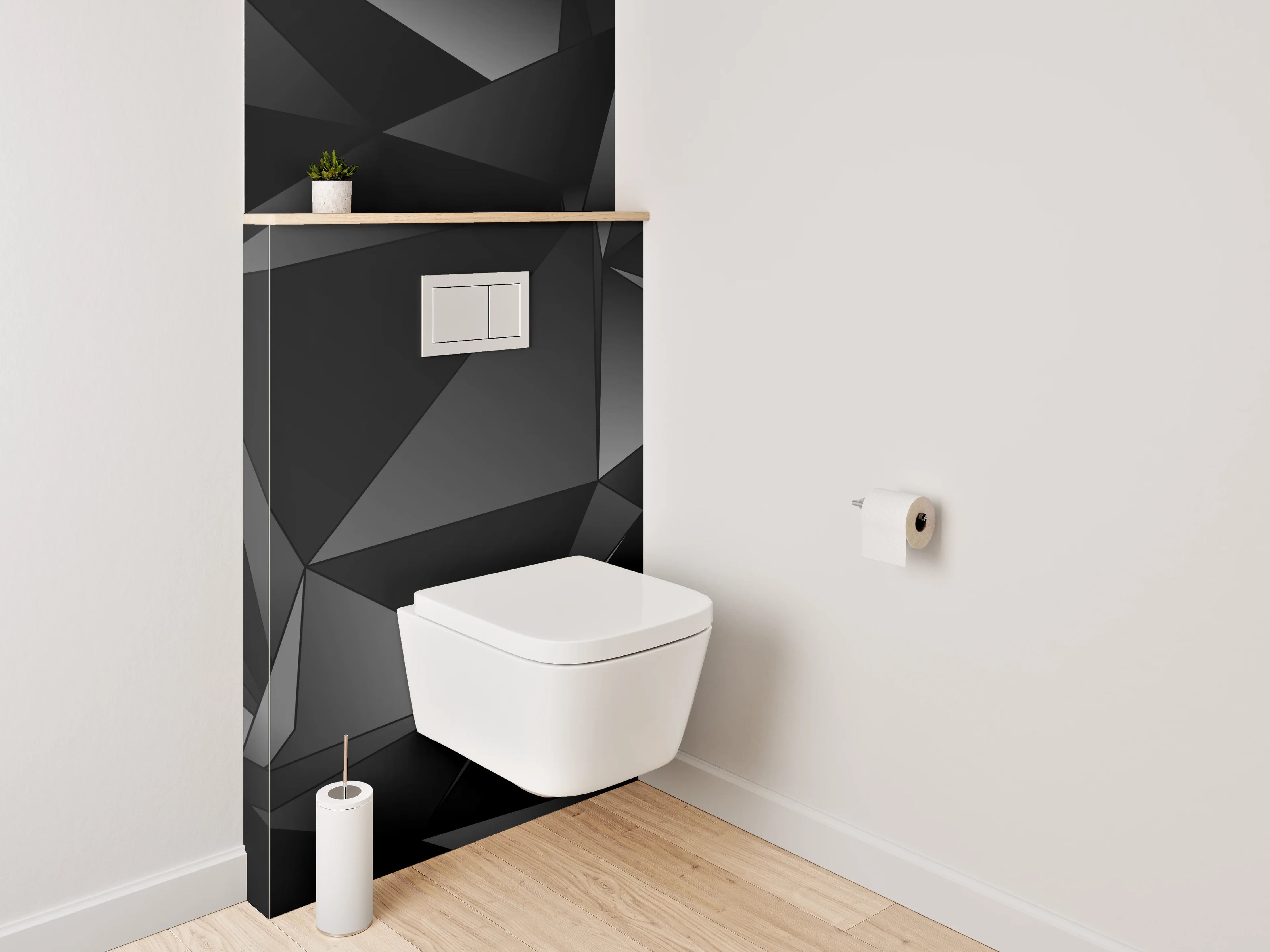 WC-Rückwand - Modernes 3D-Polygon-Muster Schwarz