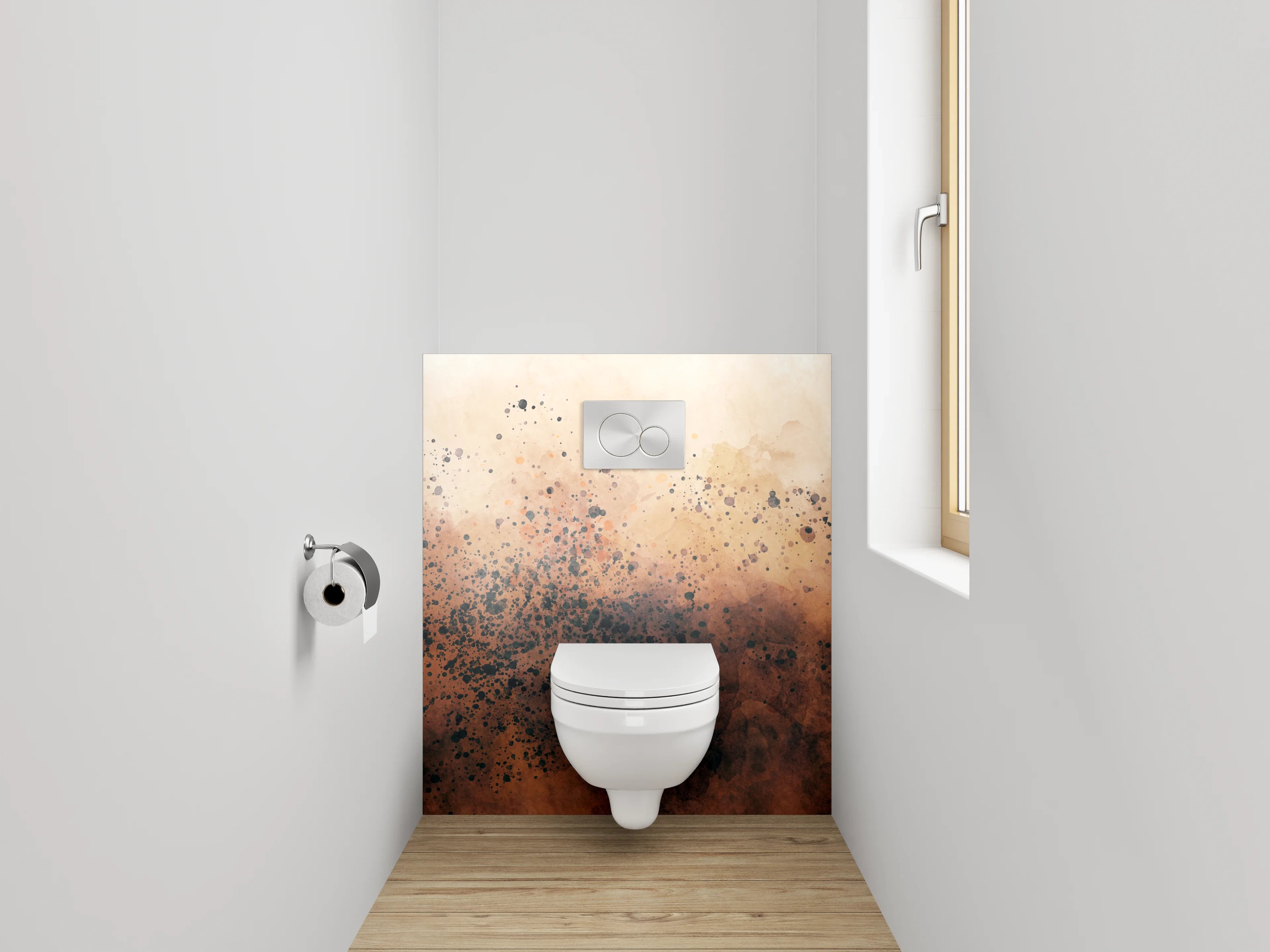 WC-Rückwand - Modernes Aquarell-Abstrakt in Braun- und Beigetönen
