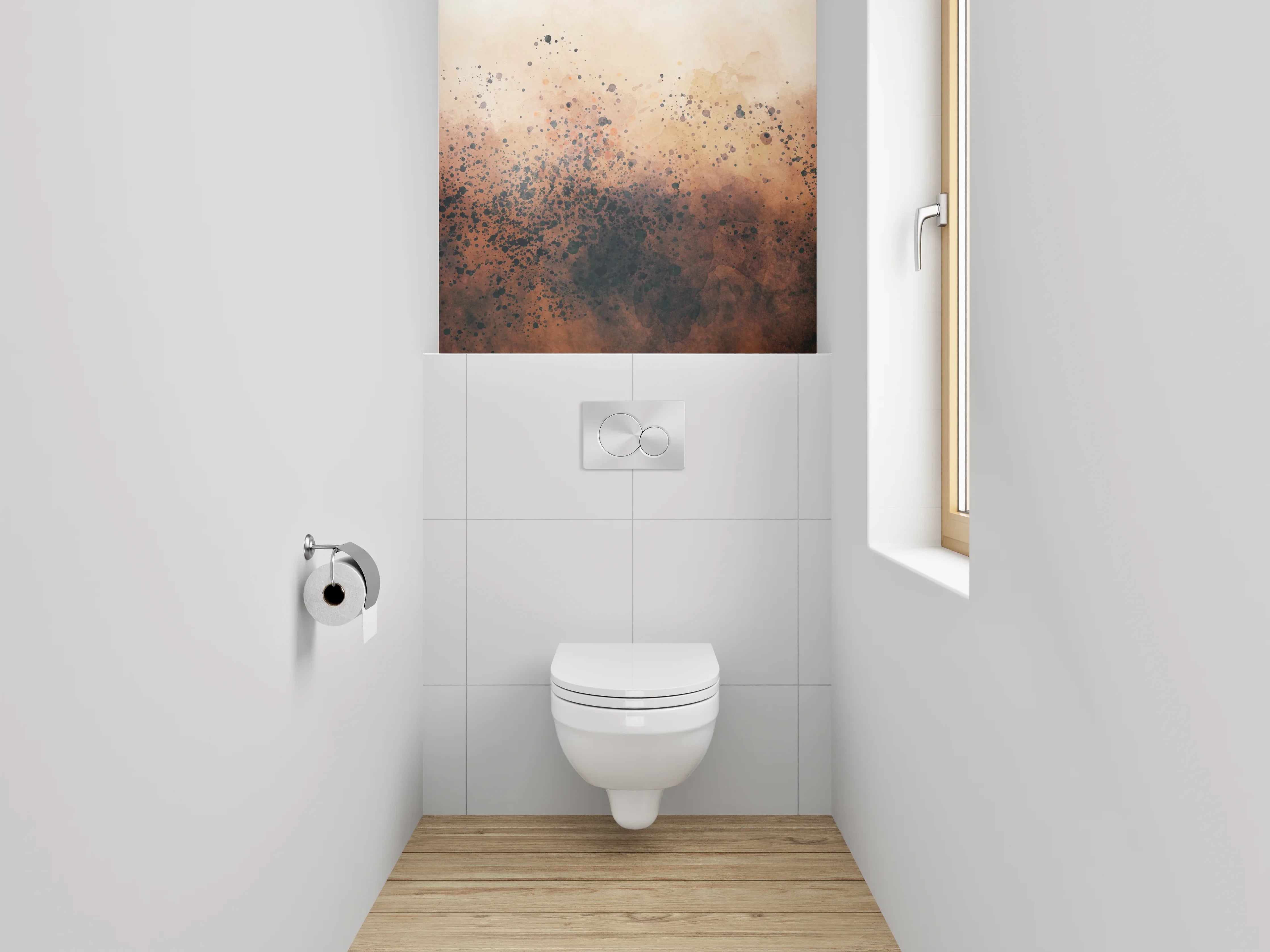 WC-Rückwand - Modernes Aquarell-Abstrakt in Braun- und Beigetönen