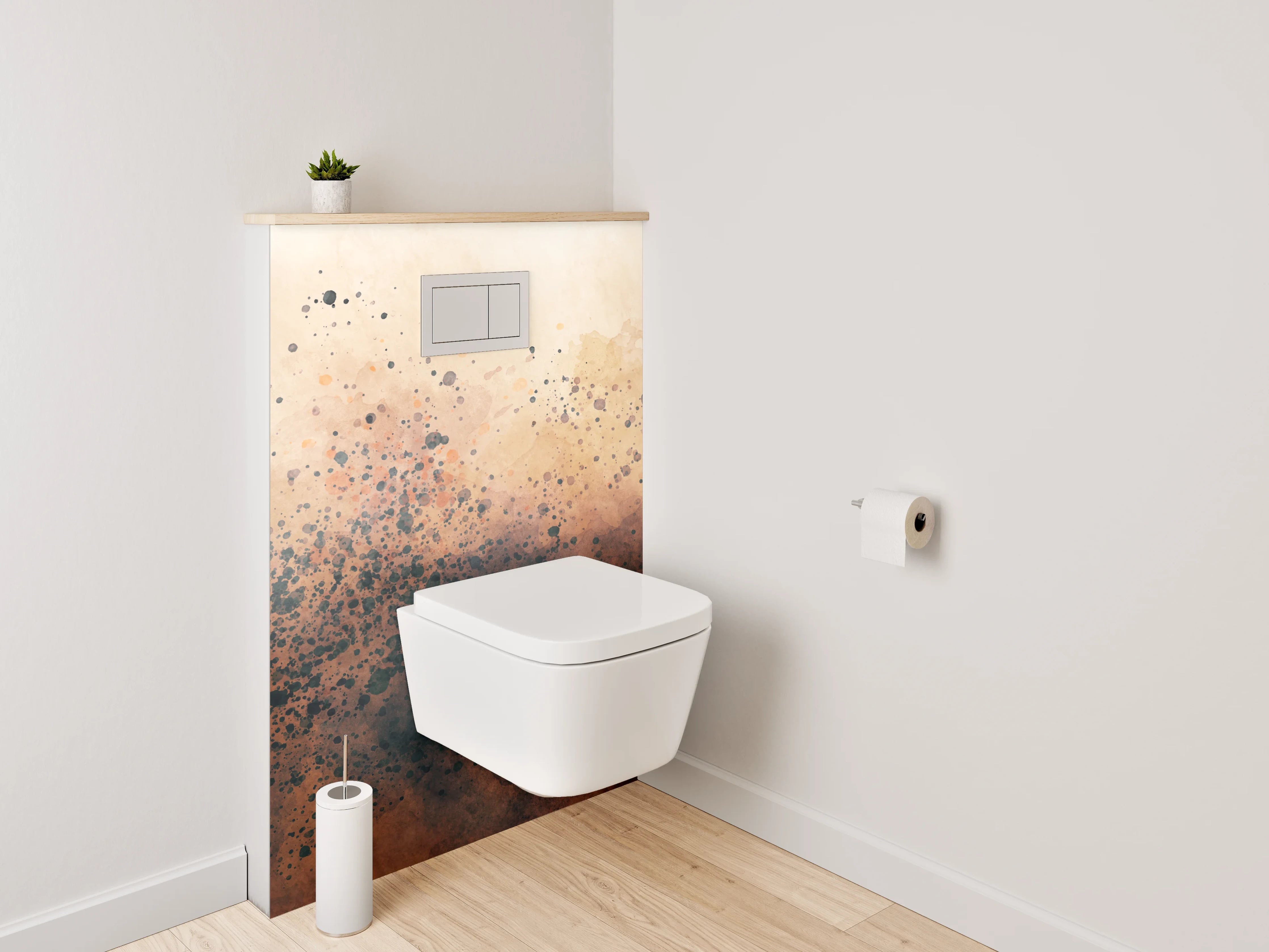 WC-Rückwand - Modernes Aquarell-Abstrakt in Braun- und Beigetönen