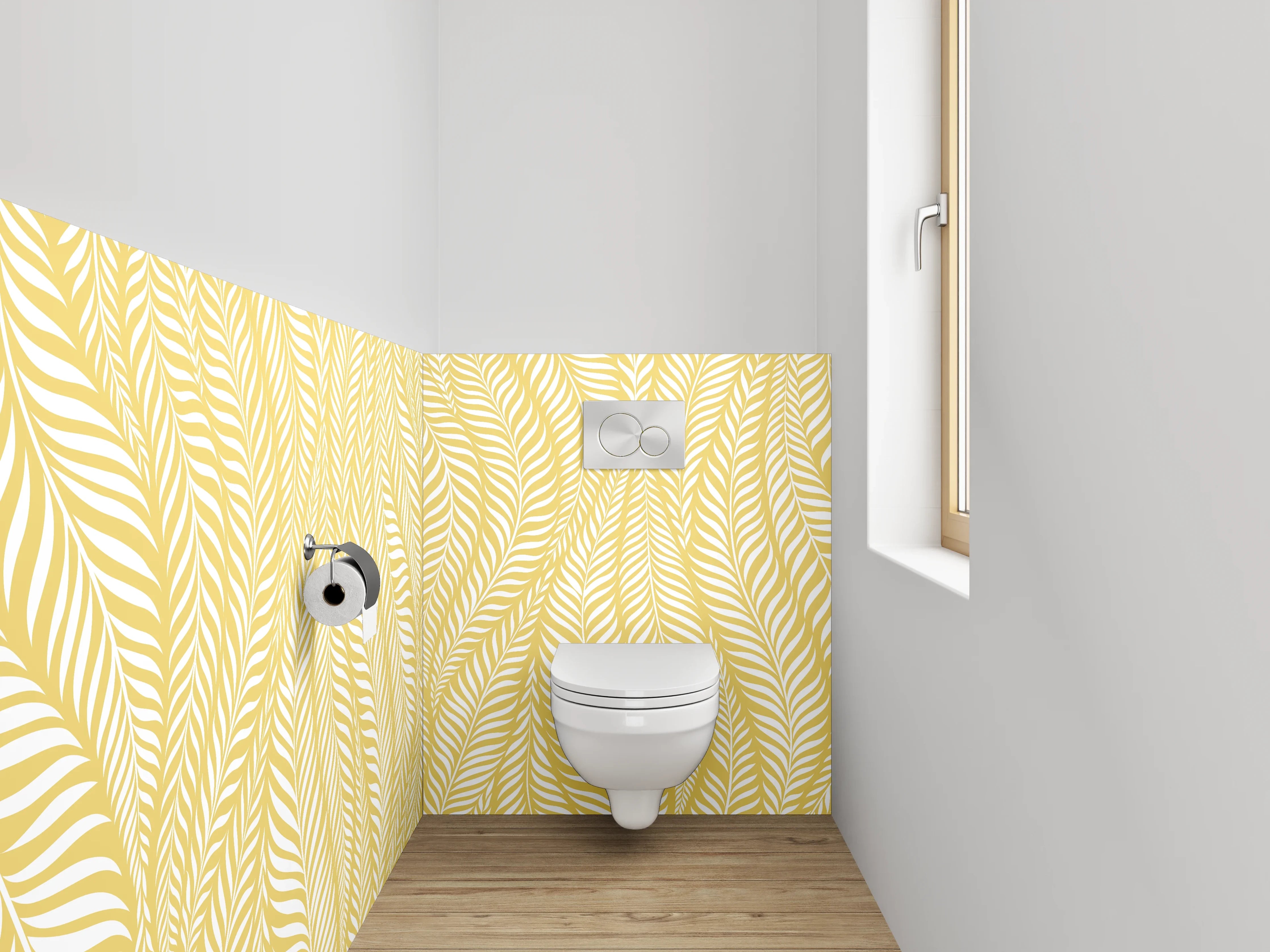 WC-Rückwand - Modernes Blätter-Muster Gelb Weiß