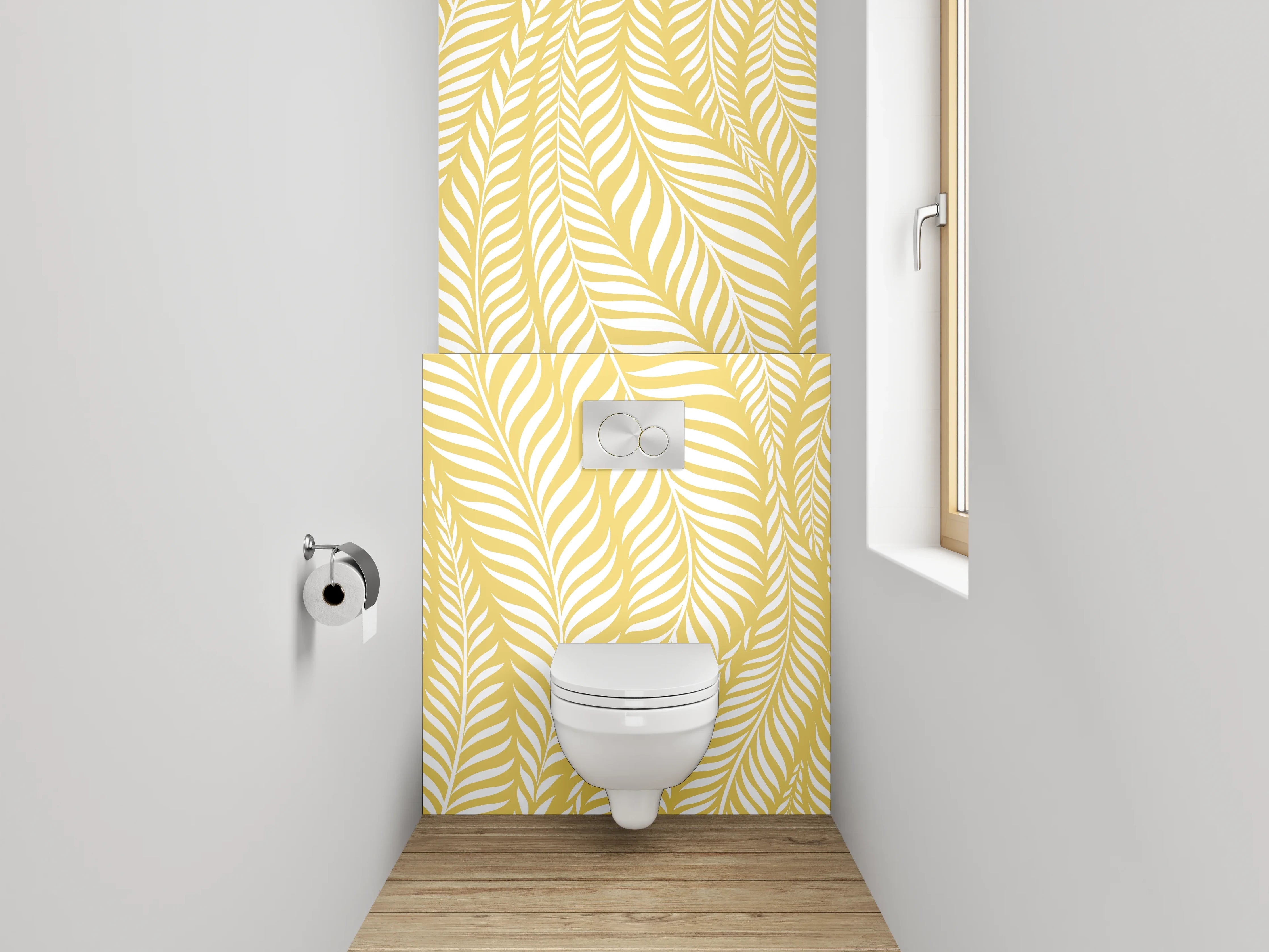 WC-Rückwand - Modernes Blätter-Muster Gelb Weiß
