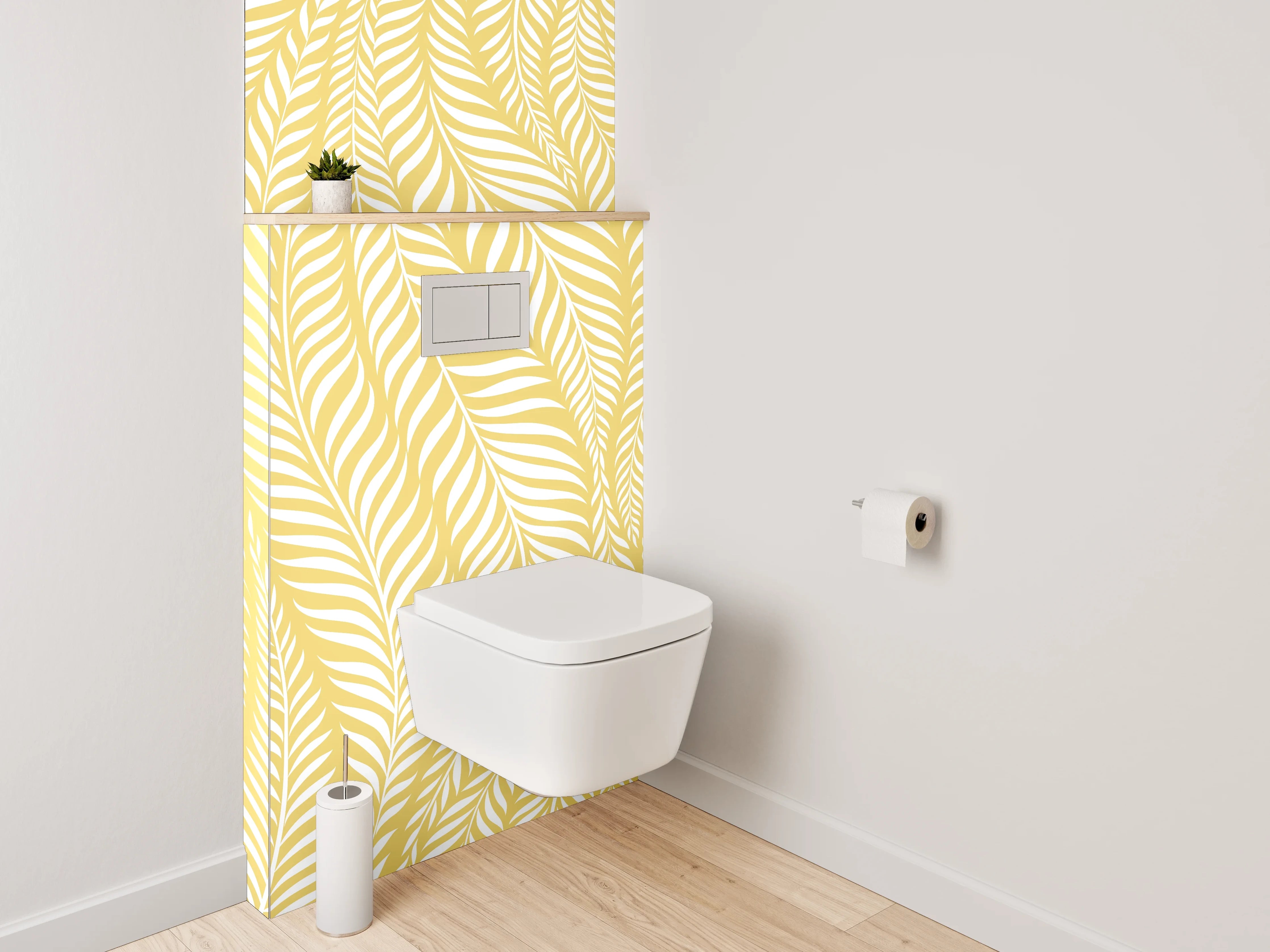 WC-Rückwand - Modernes Blätter-Muster Gelb Weiß