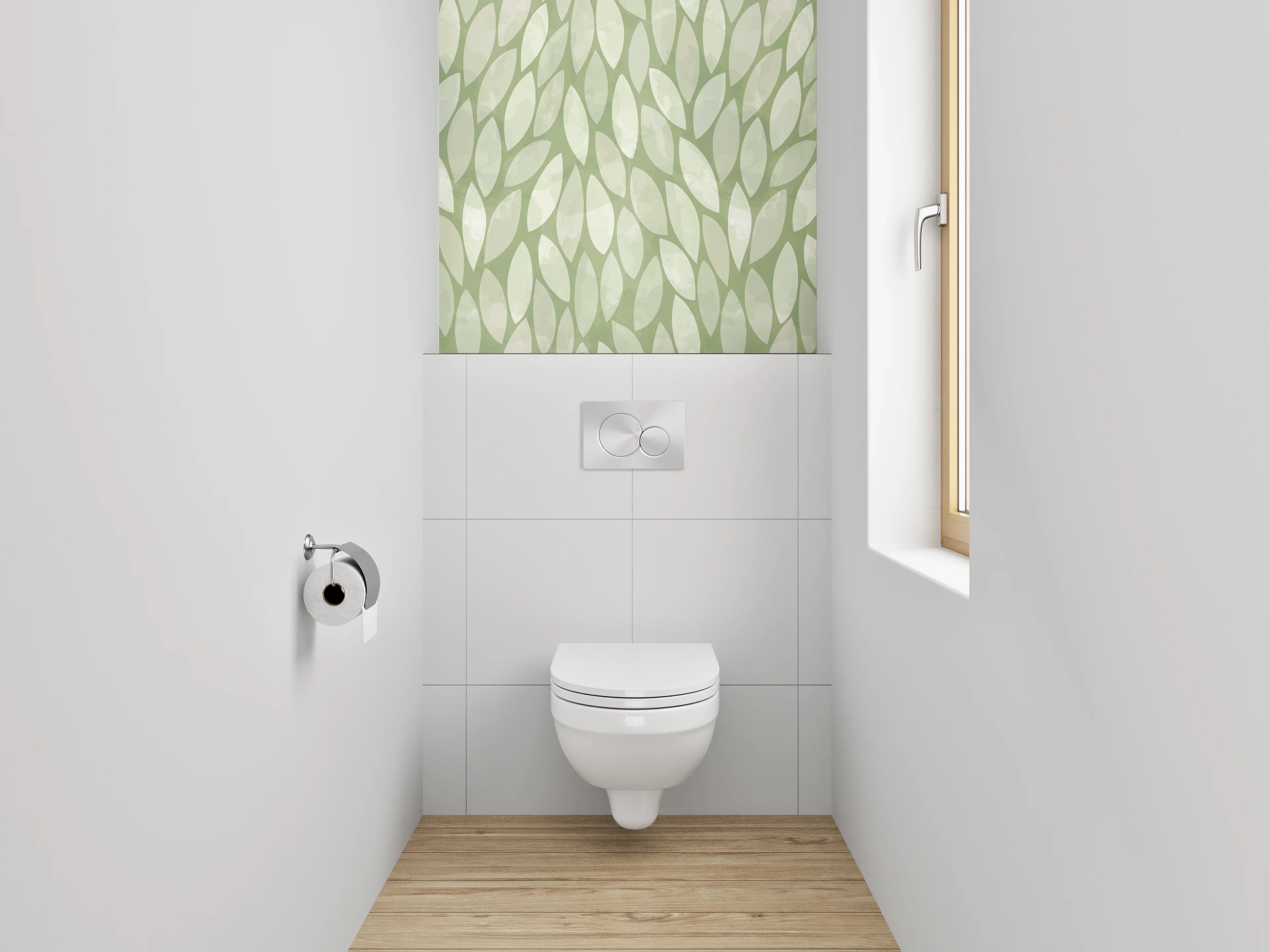 WC-Rückwand - Modernes Blätter-Muster Grün Beige