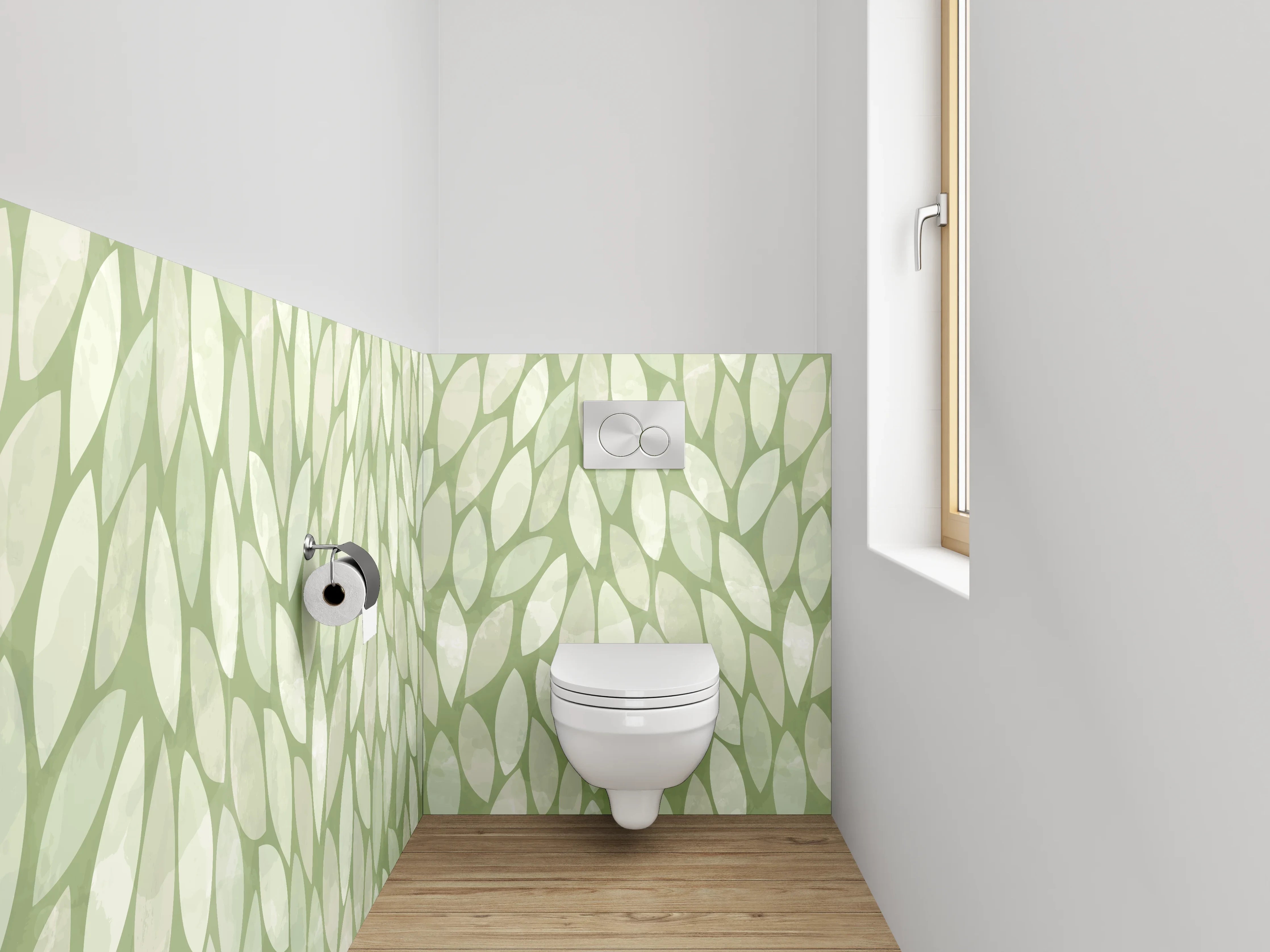 WC-Rückwand - Modernes Blätter-Muster Grün Beige