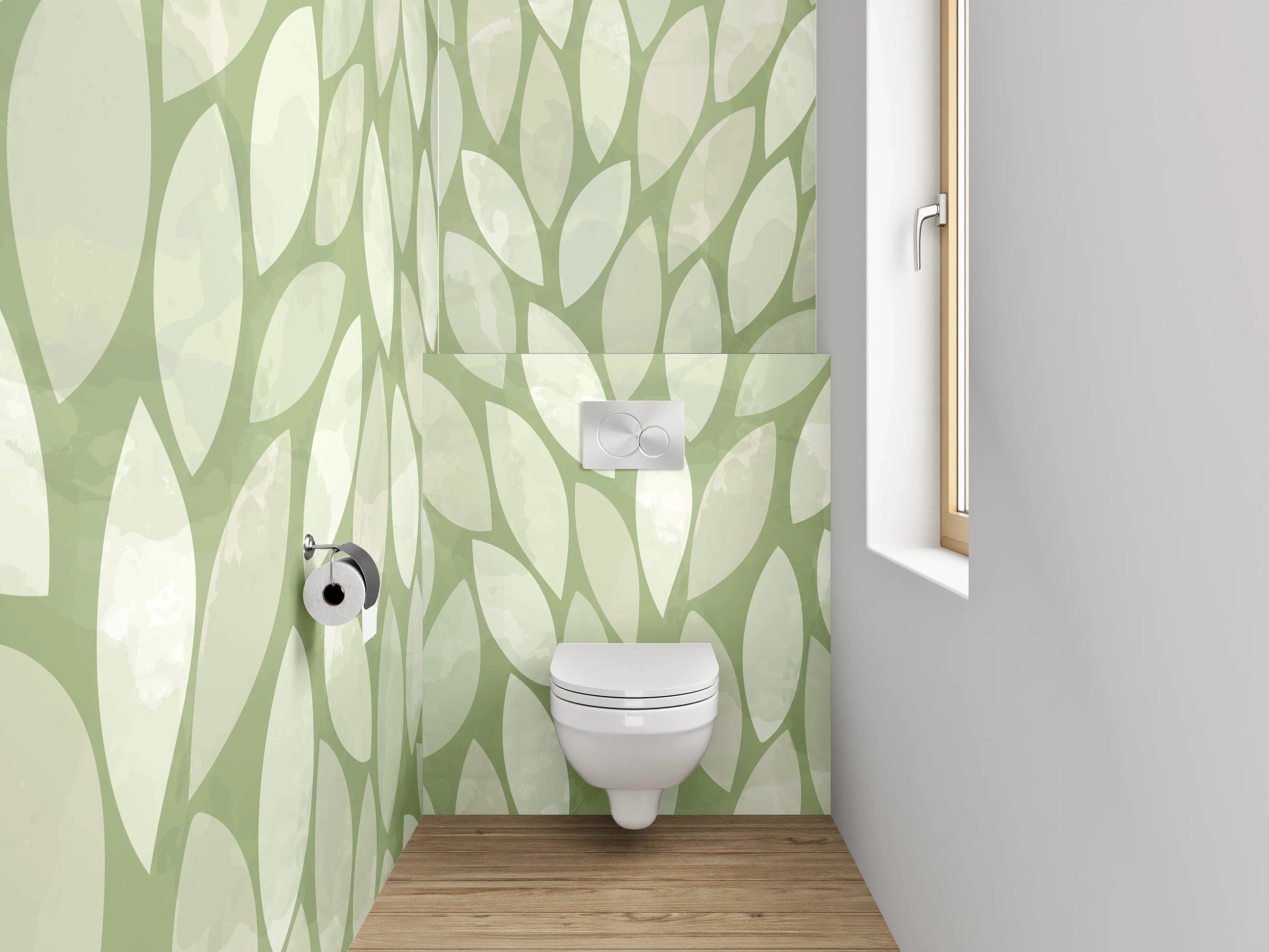 WC-Rückwand - Modernes Blätter-Muster Grün Beige