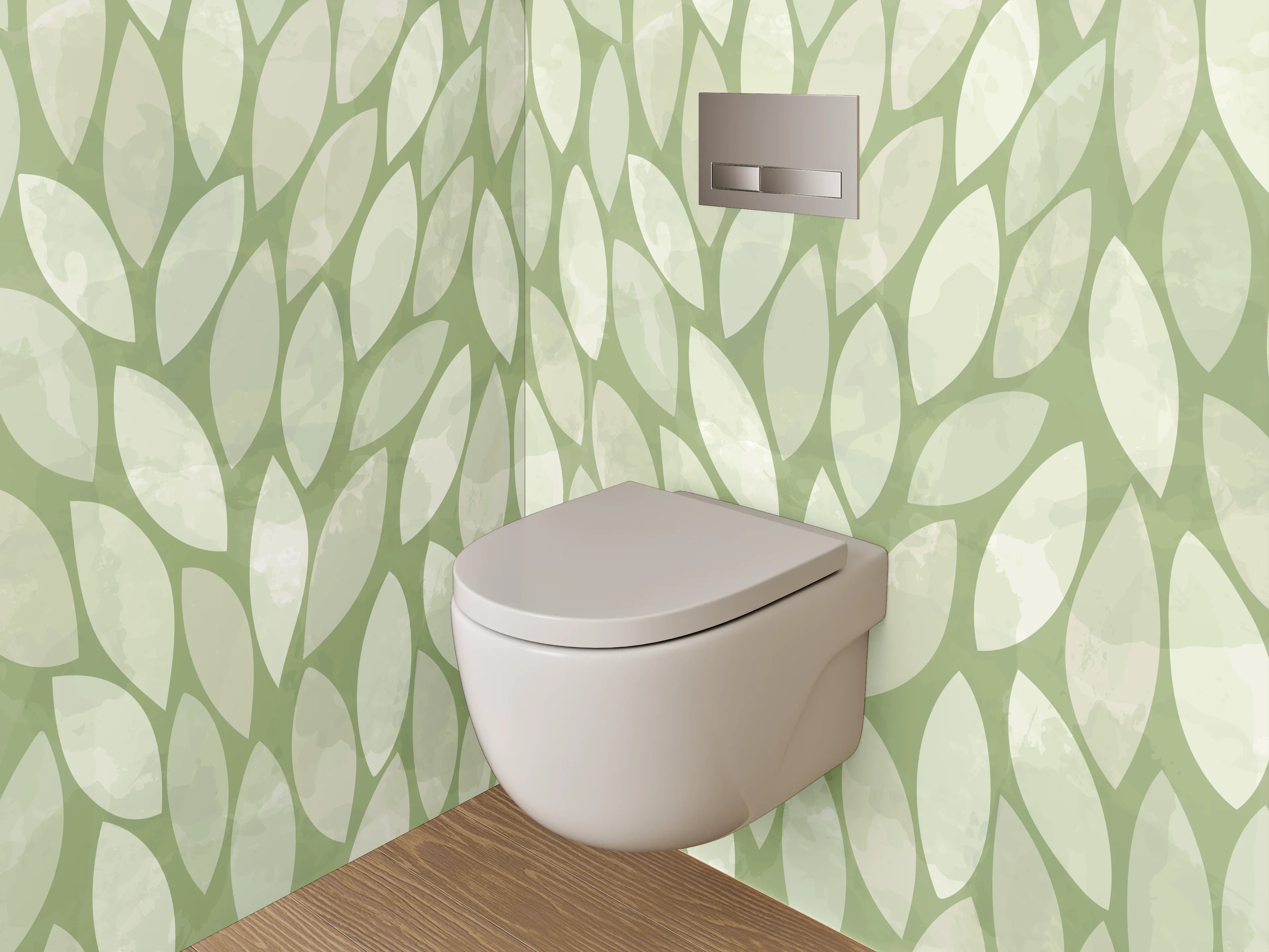 WC-Rückwand - Modernes Blätter-Muster Grün Beige