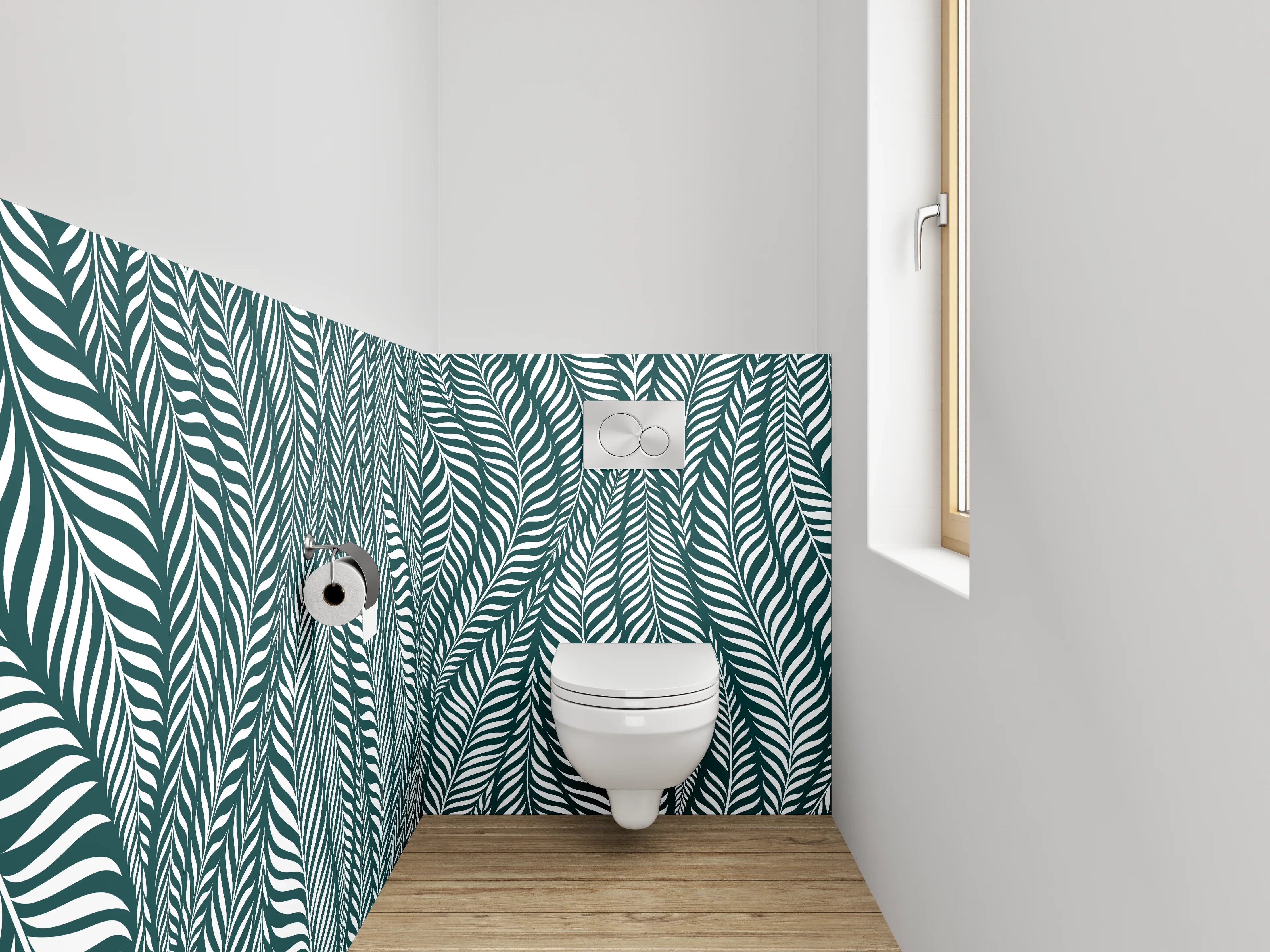 WC-Rückwand - Modernes Blätter-Muster Grün Weiß