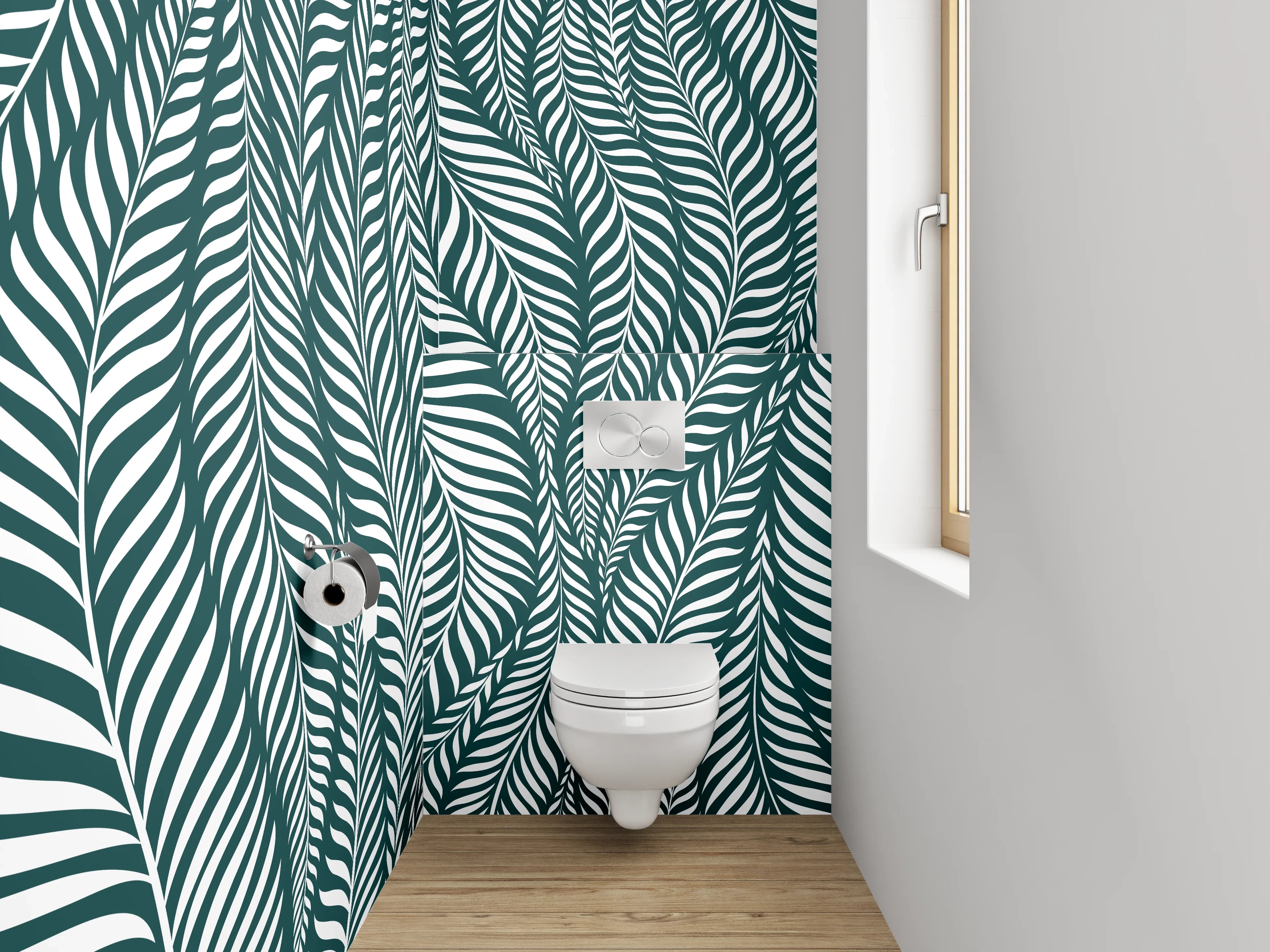 WC-Rückwand - Modernes Blätter-Muster Grün Weiß
