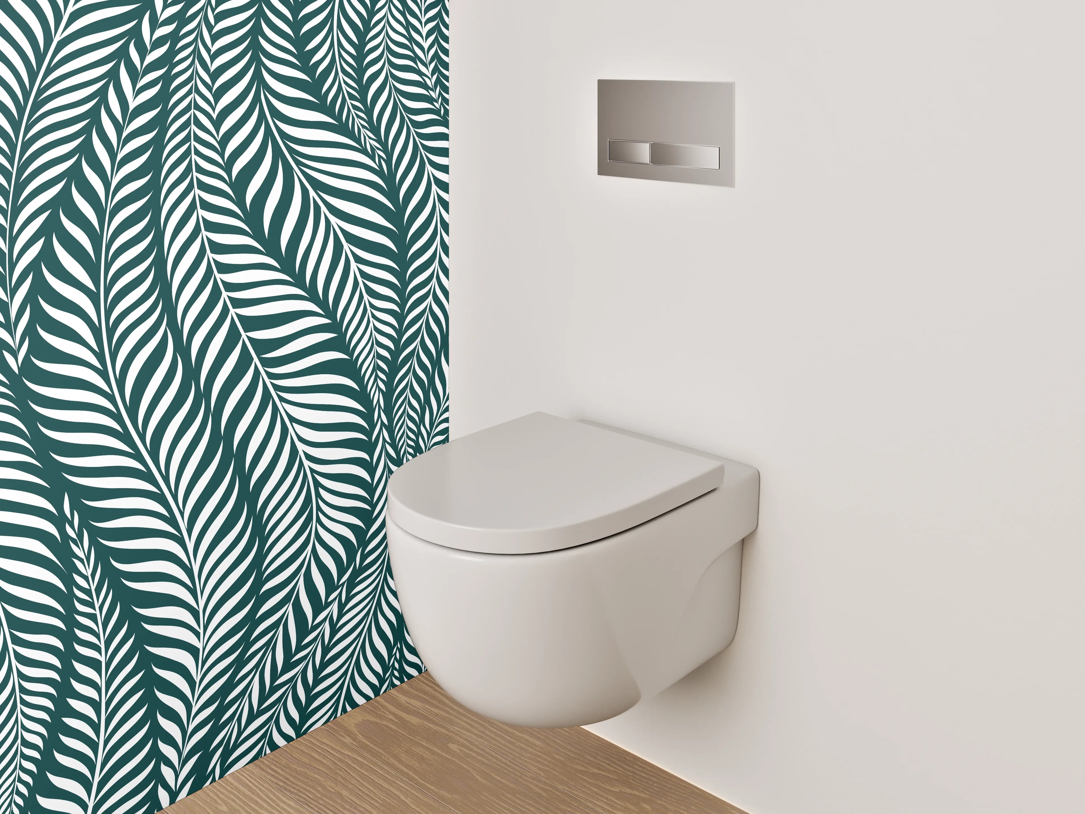 WC-Rückwand - Modernes Blätter-Muster Grün Weiß
