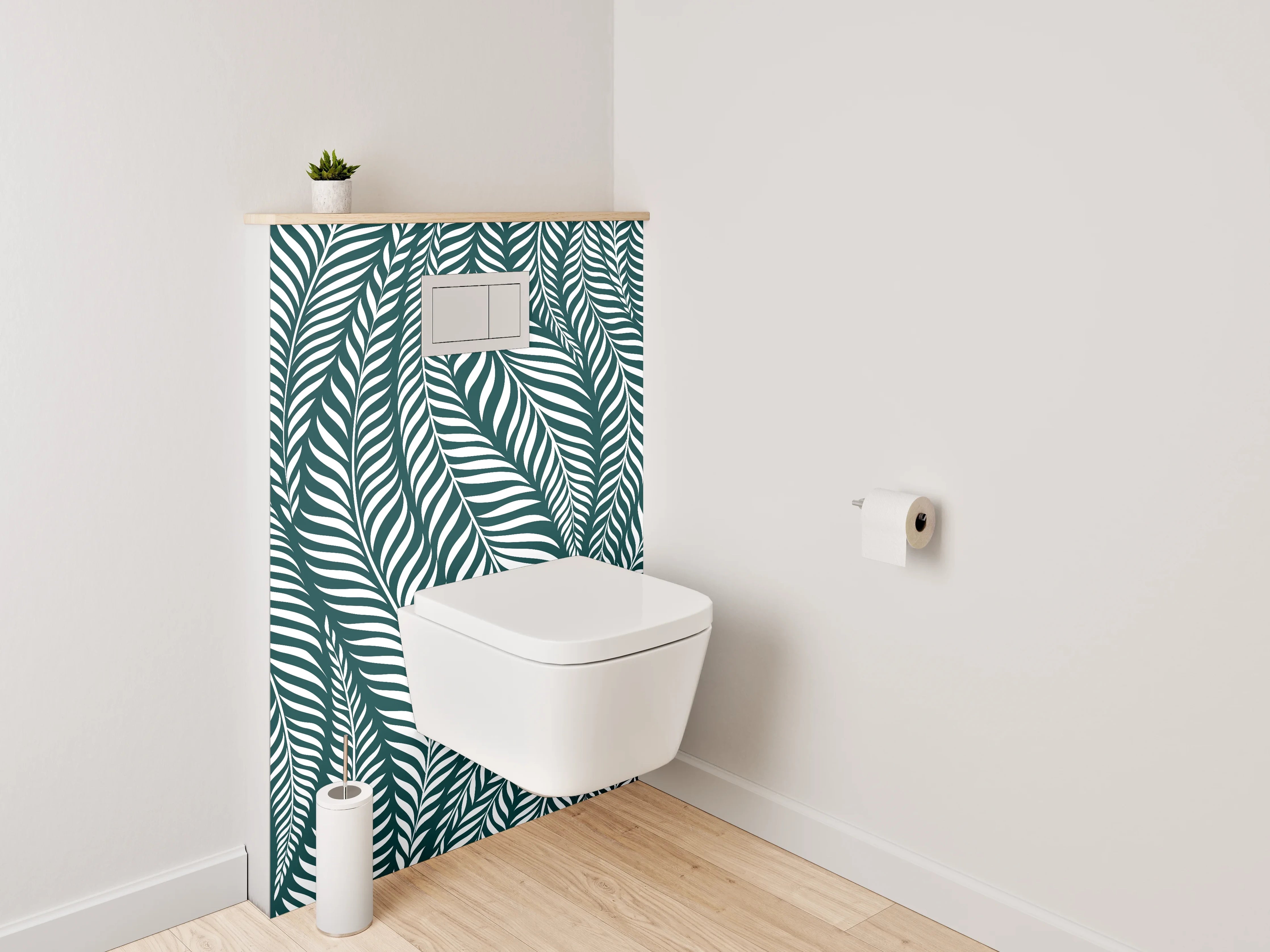 WC-Rückwand - Modernes Blätter-Muster Grün Weiß