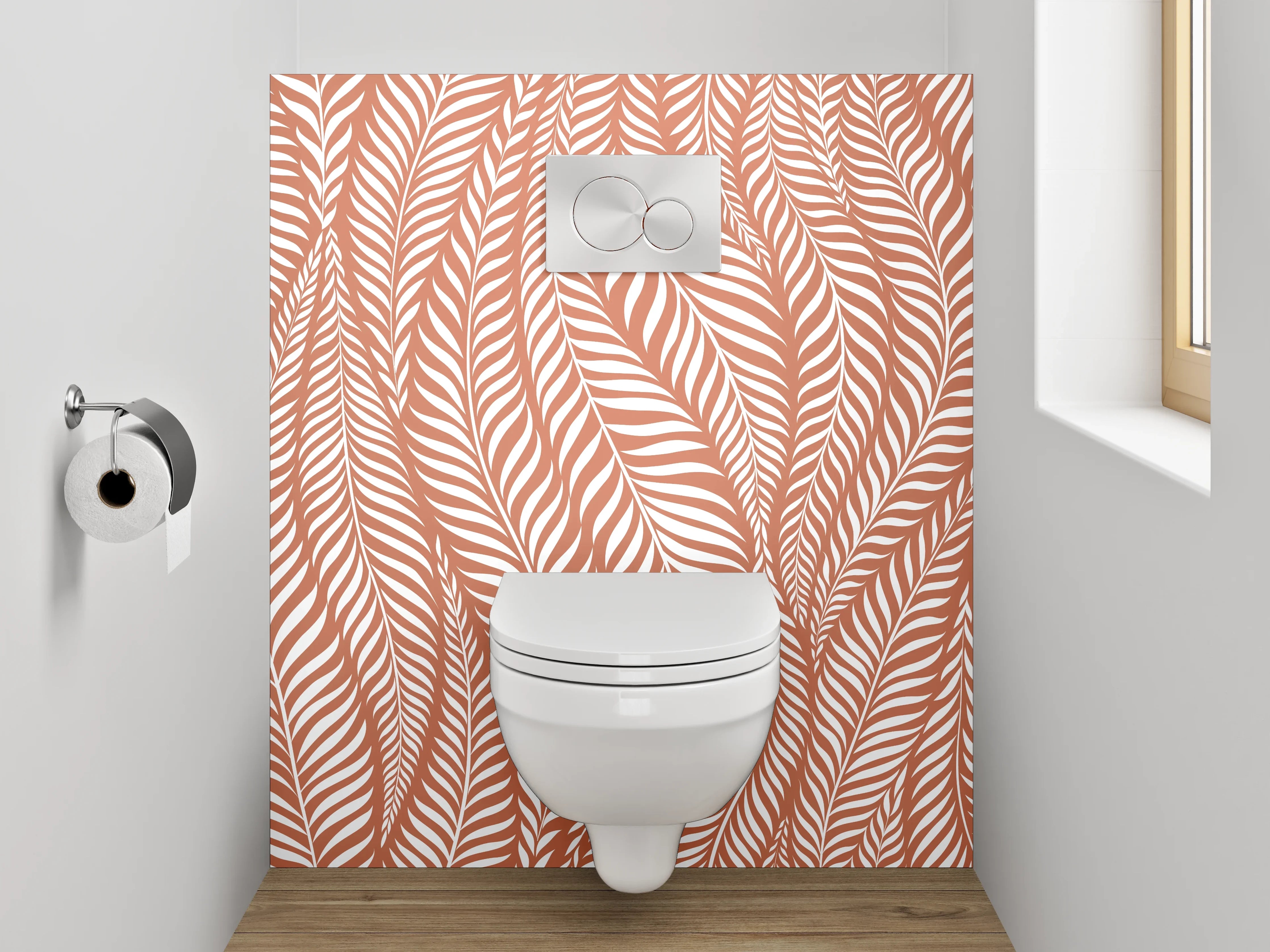 WC-Rückwand - Modernes Blätter-Muster Terrakotta Braun