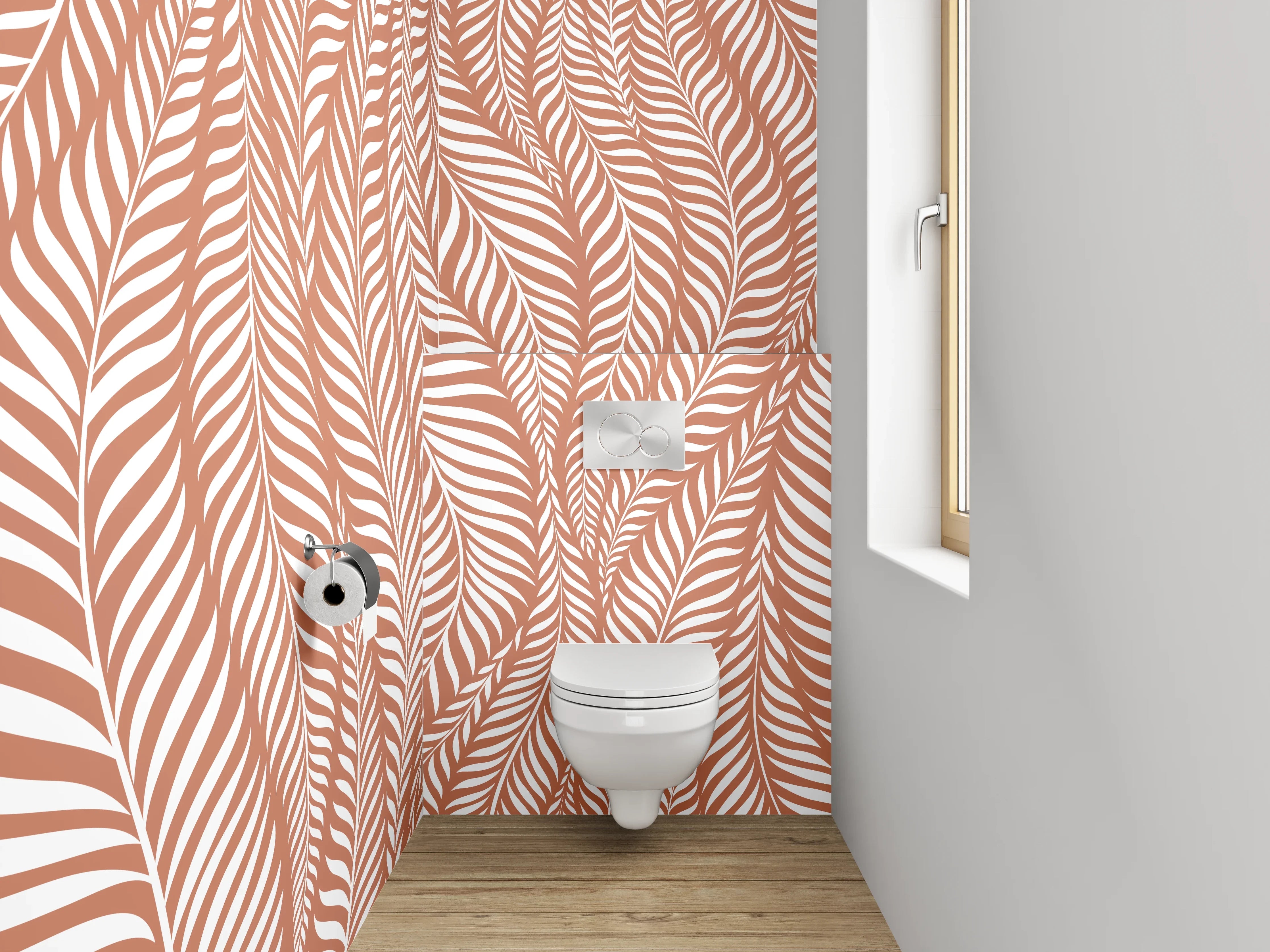 WC-Rückwand - Modernes Blätter-Muster Terrakotta Braun