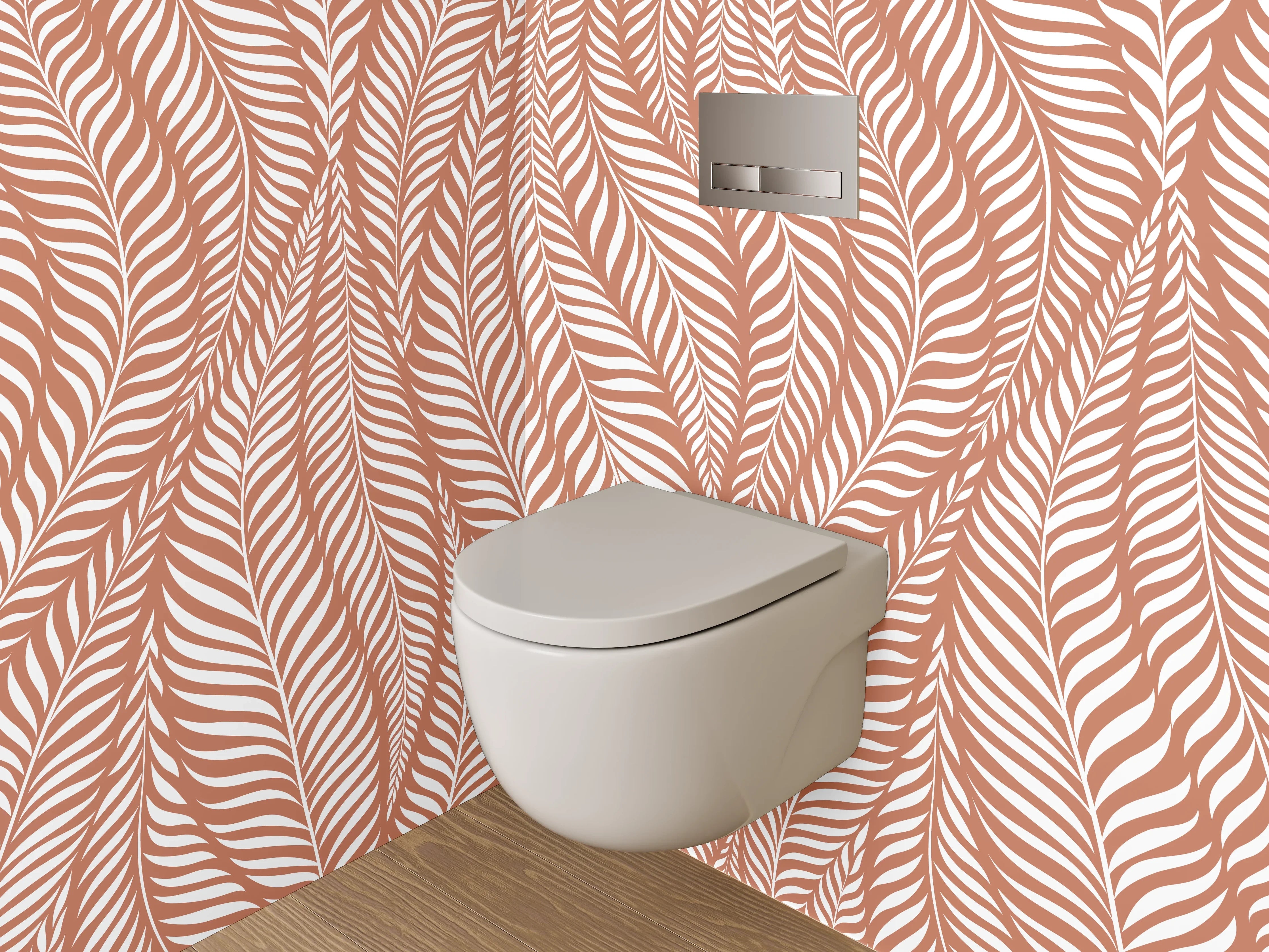 WC-Rückwand - Modernes Blätter-Muster Terrakotta Braun