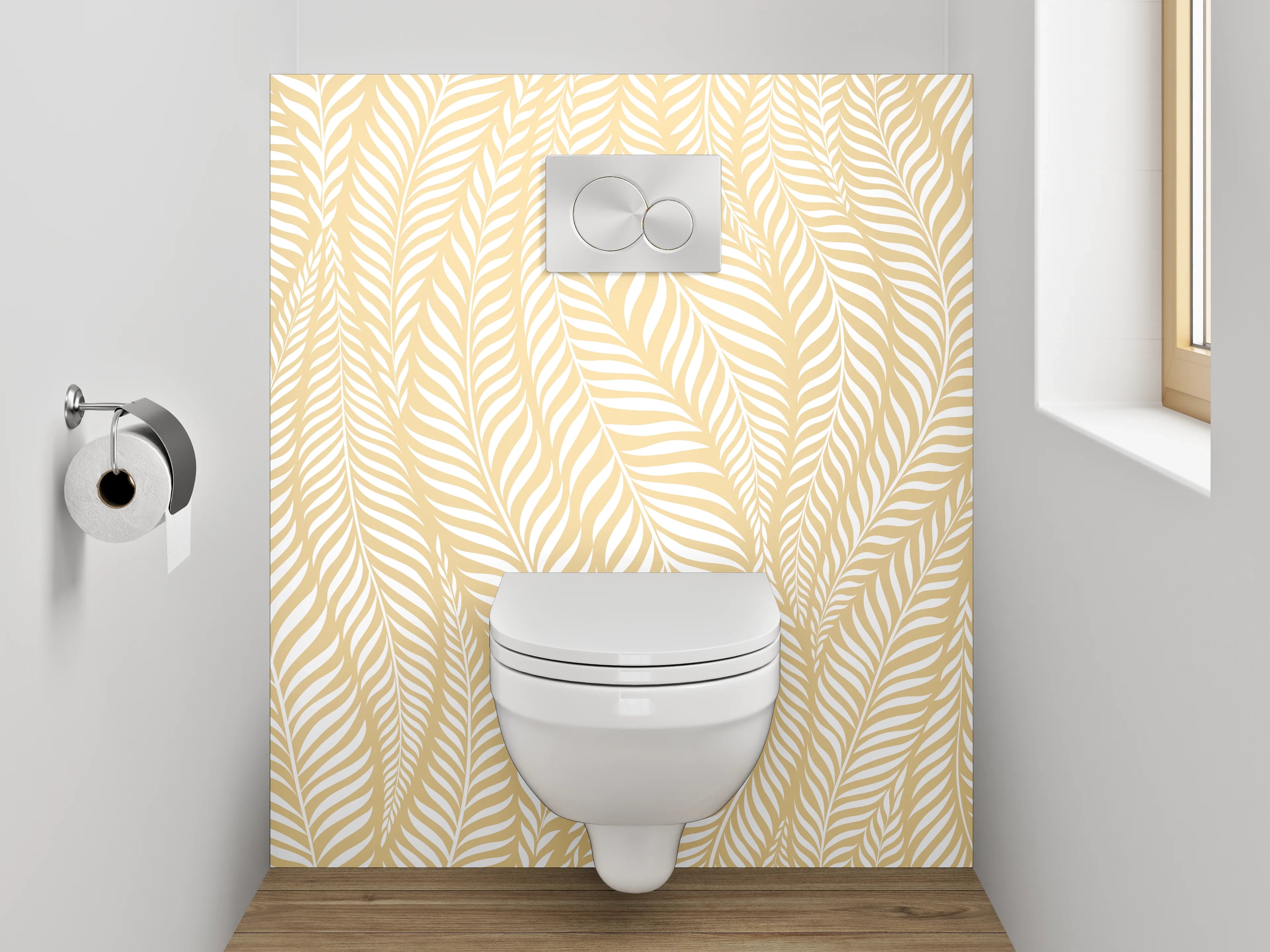 WC-Rückwand - Modernes Blätter-Muster in Beige Weiß