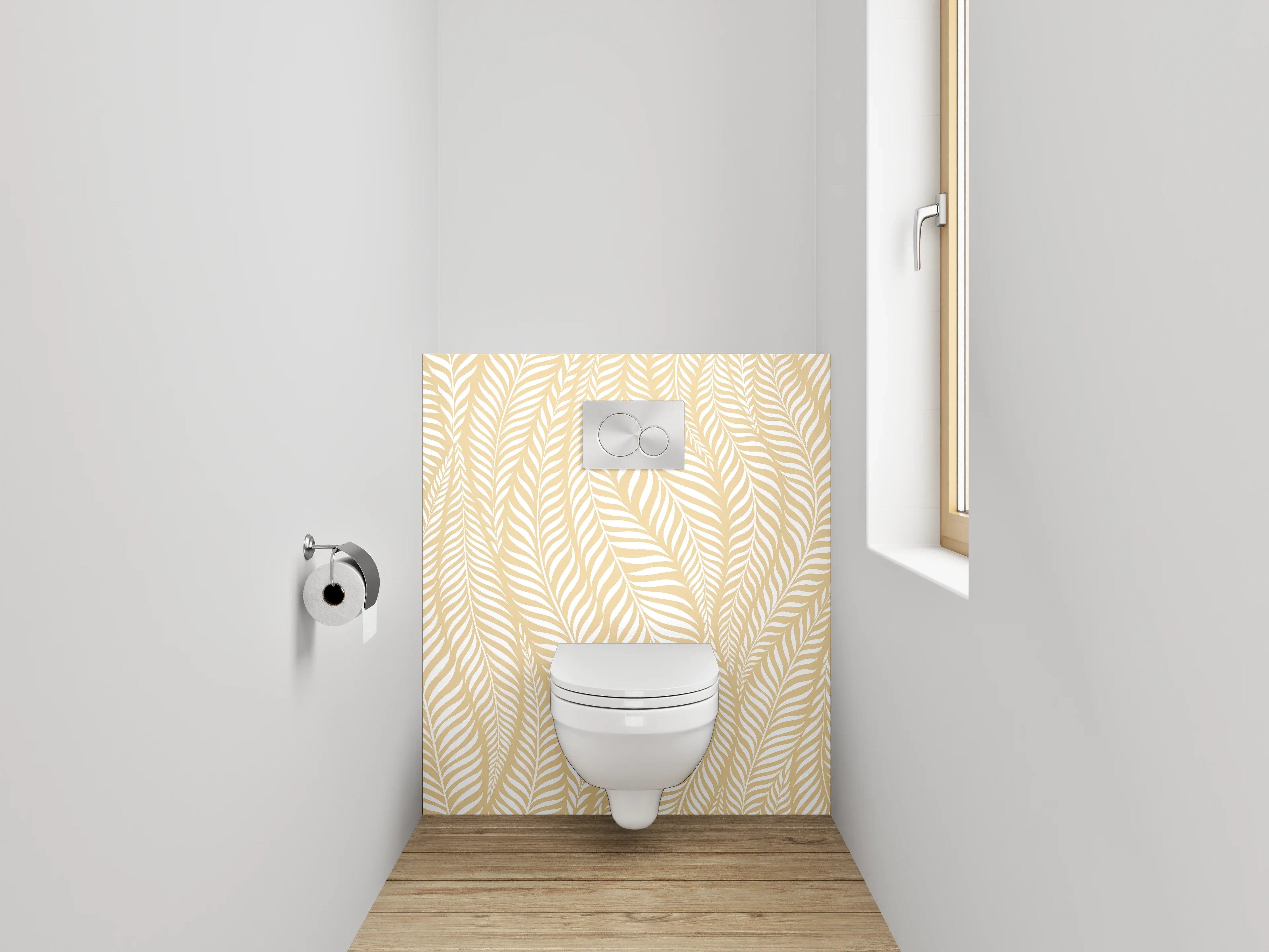 WC-Rückwand - Modernes Blätter-Muster in Beige Weiß