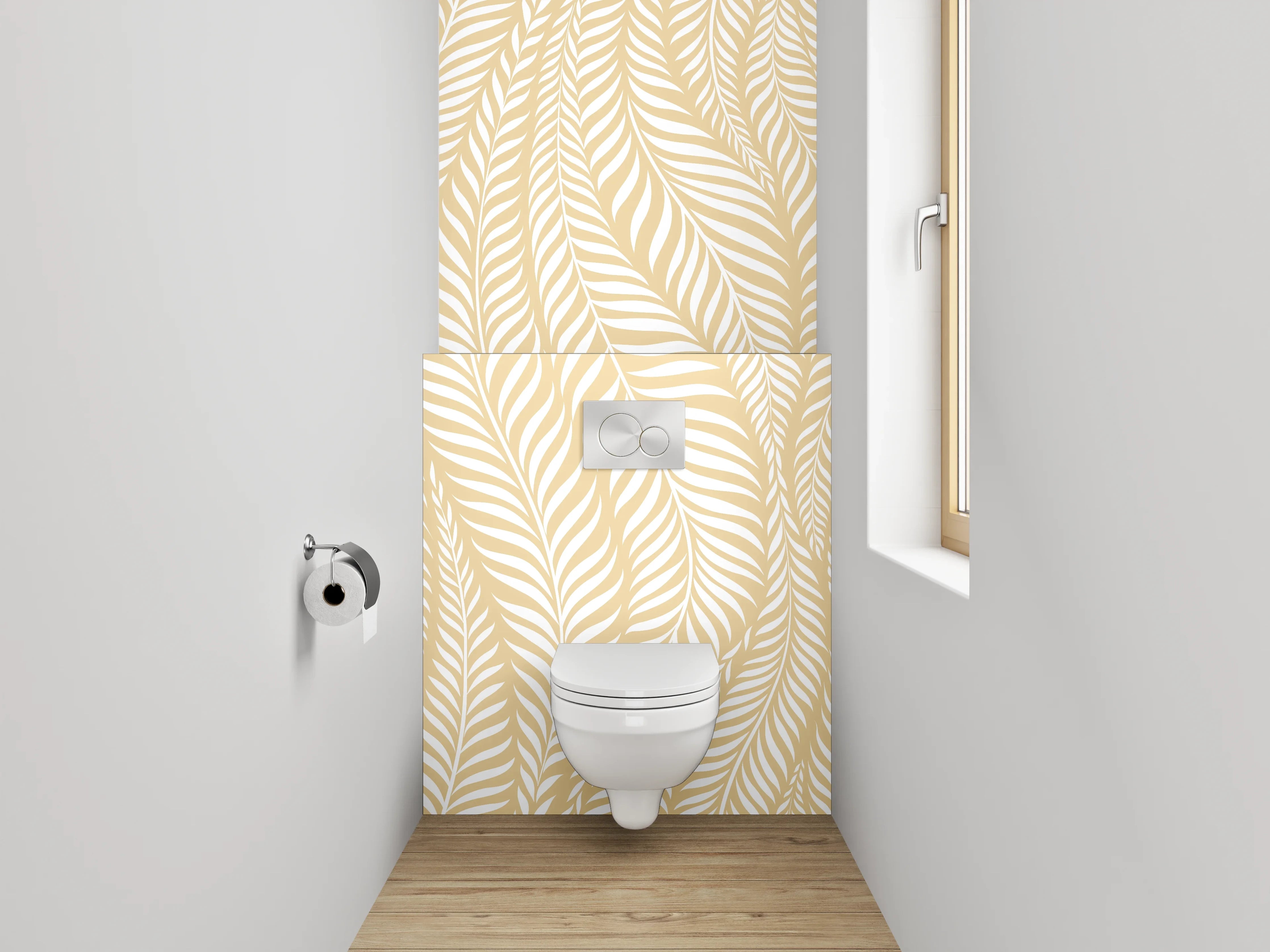 WC-Rückwand - Modernes Blätter-Muster in Beige Weiß