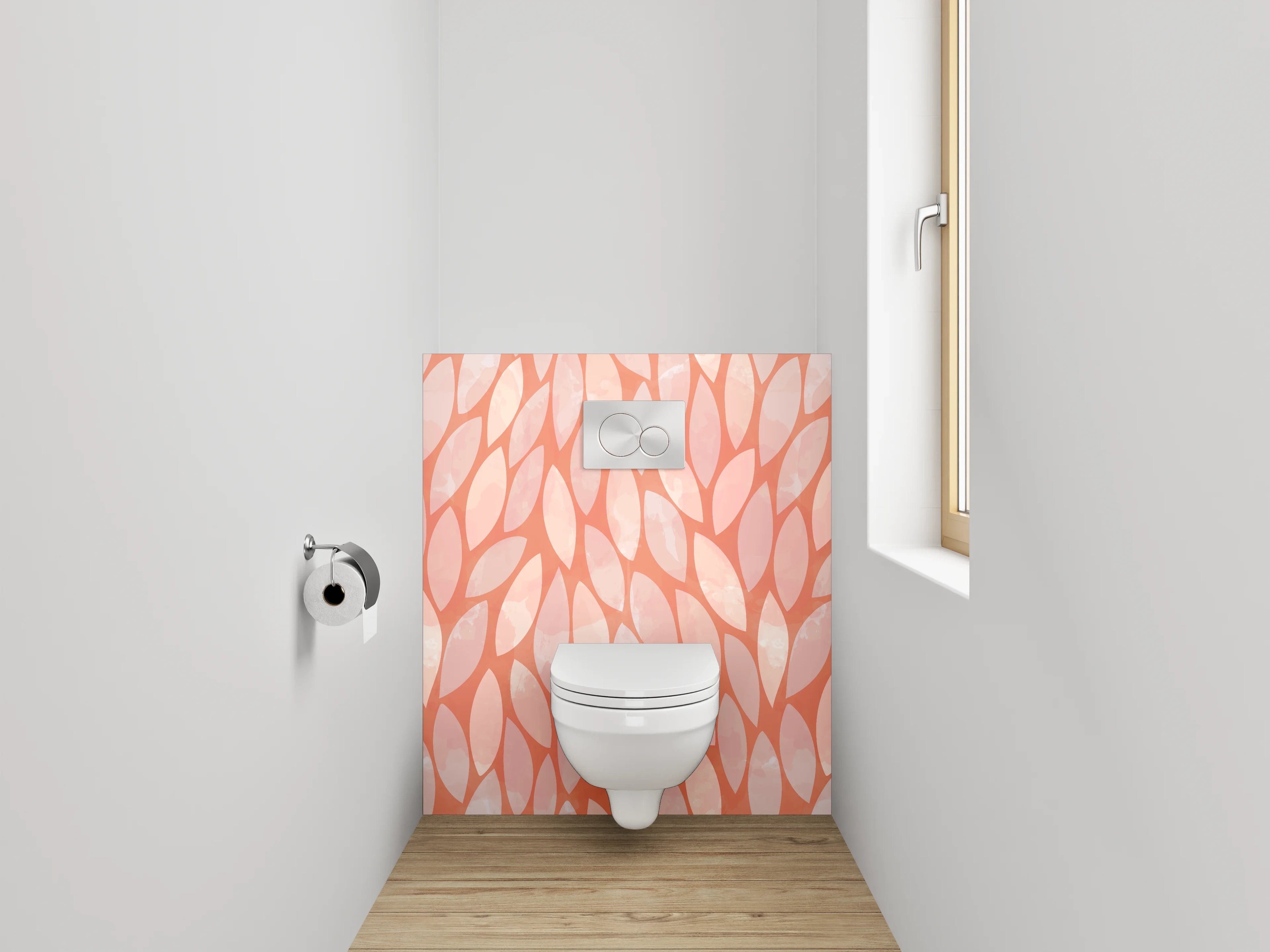 WC-Rückwand - Modernes Blätter-Muster in Orange
