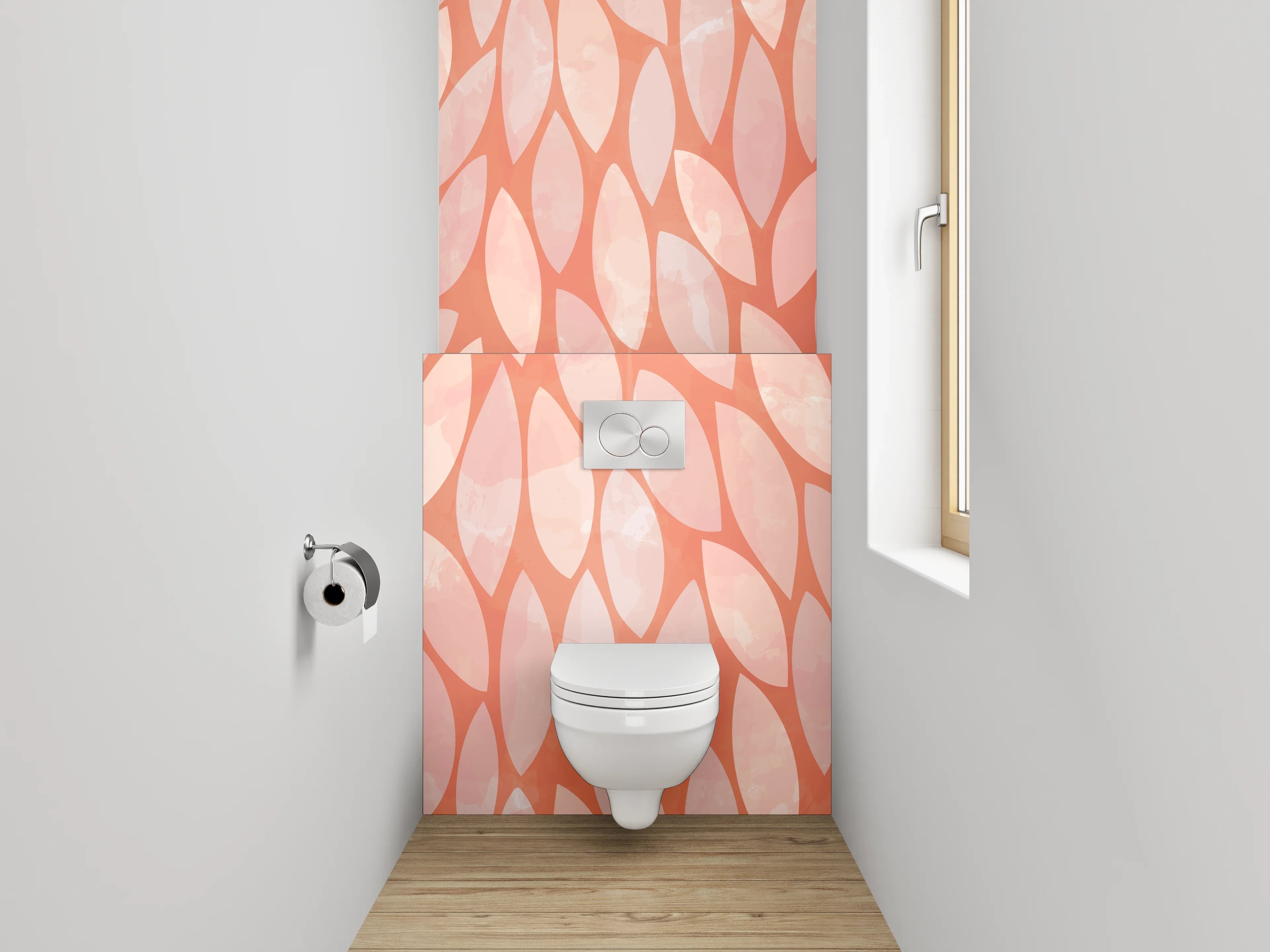 WC-Rückwand - Modernes Blätter-Muster in Orange