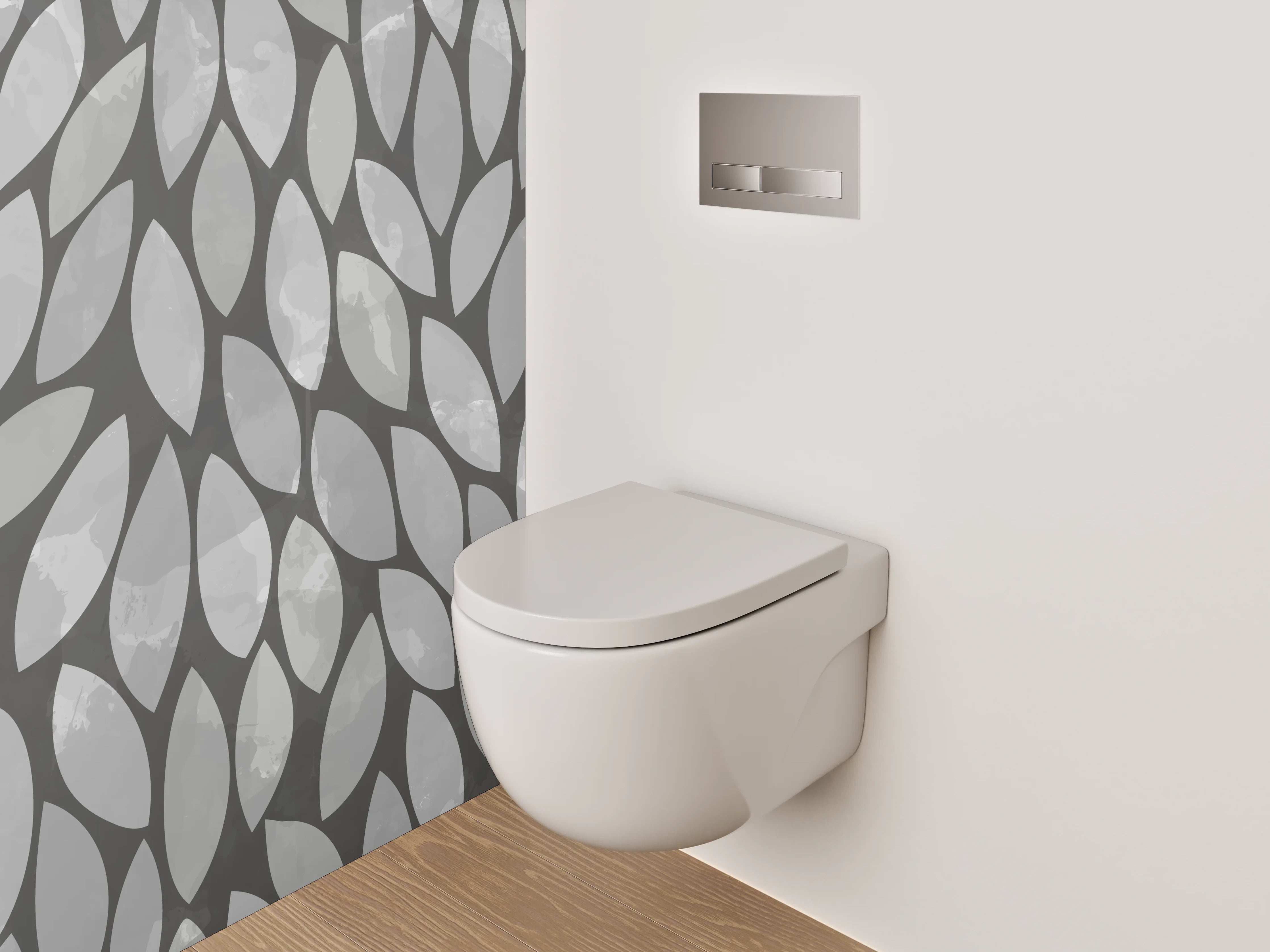 WC-Rückwand - Modernes Blattmuster Grau Weiß