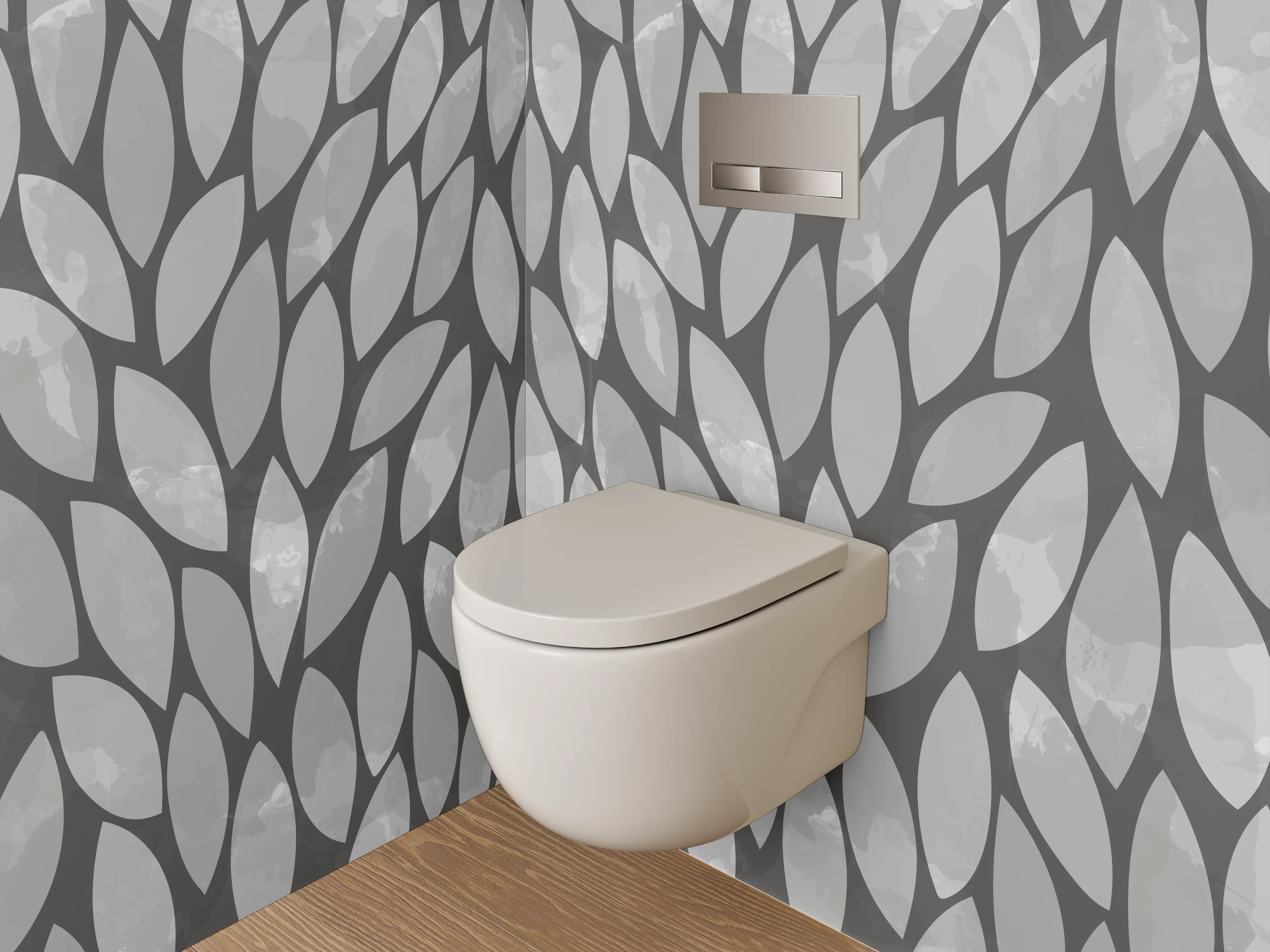WC-Rückwand - Modernes Blattmuster Grau Weiß