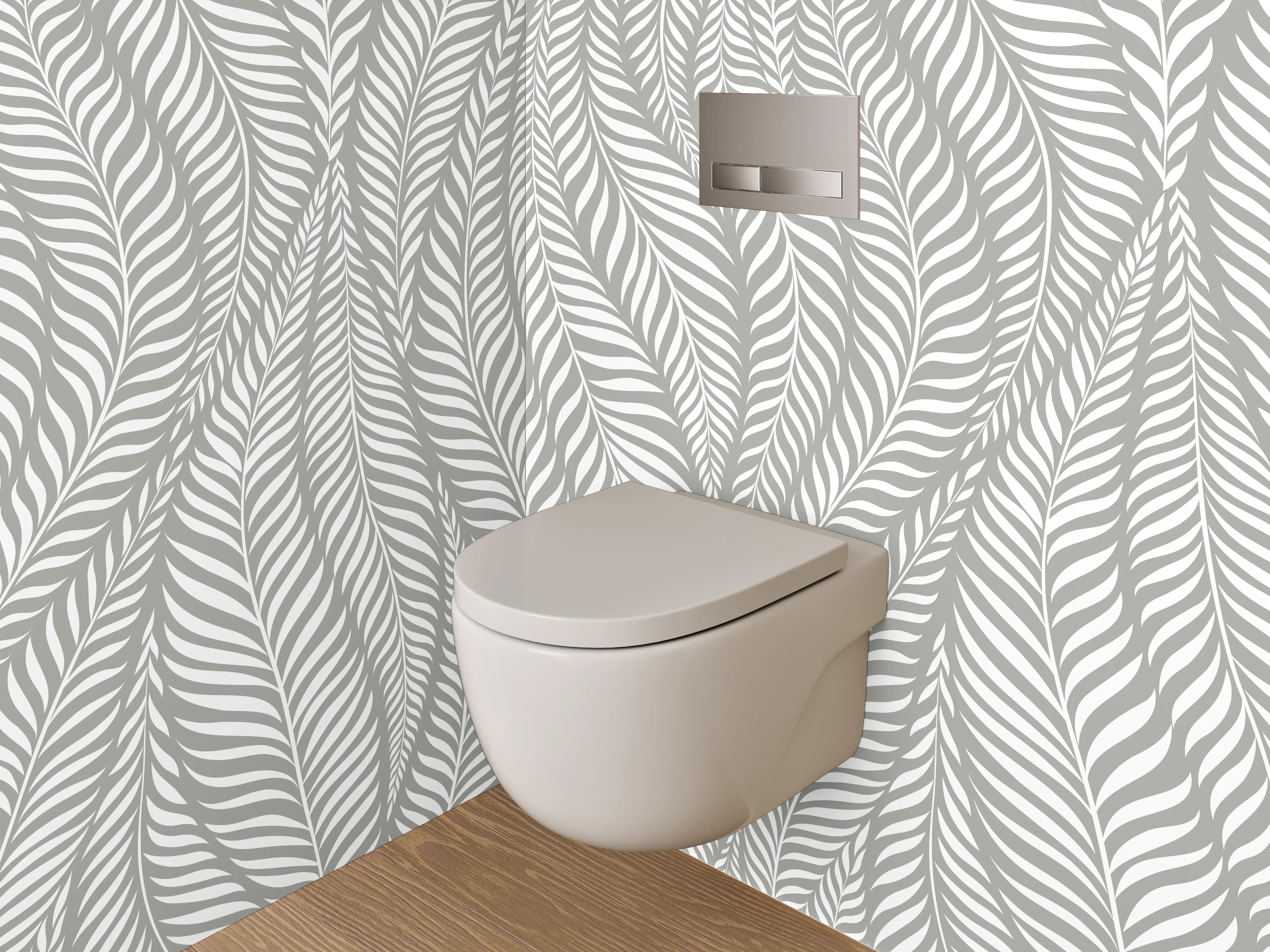 WC-Rückwand - Modernes Blattmuster in Grau und Weiß