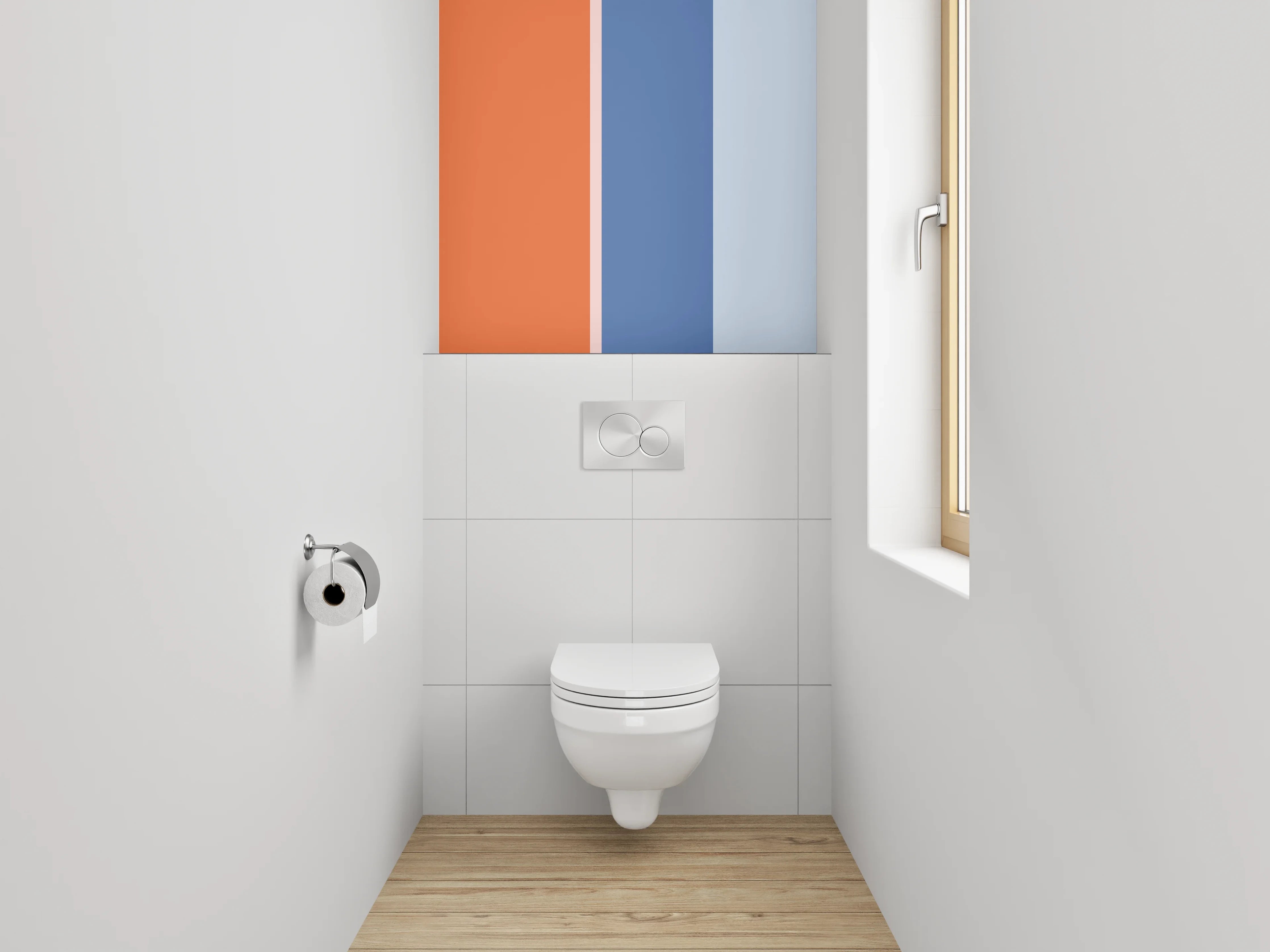 WC-Rückwand - Modernes Blockstreifen-Muster Orange Blau Grau