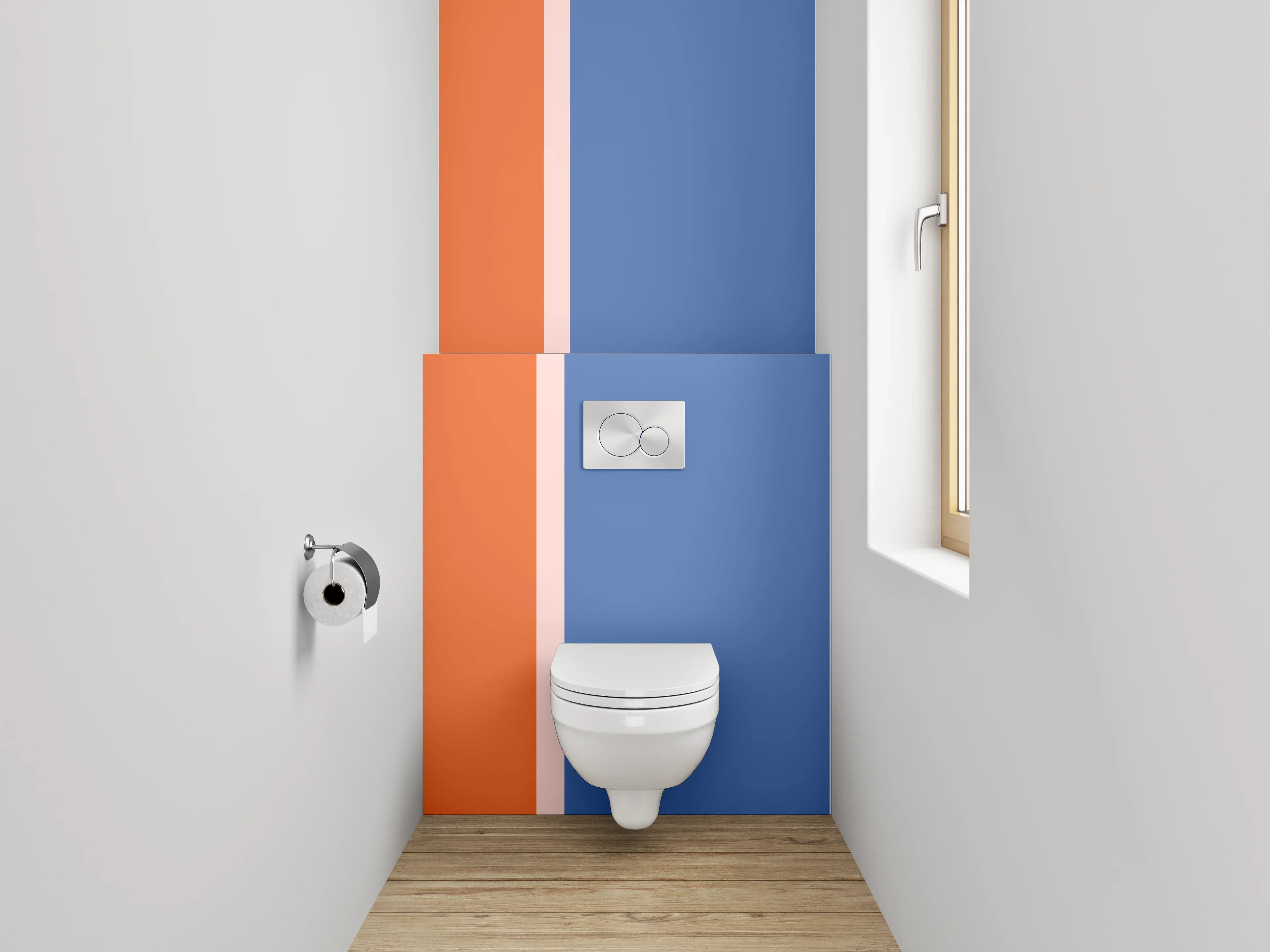 WC-Rückwand - Modernes Blockstreifen-Muster Orange Blau Grau