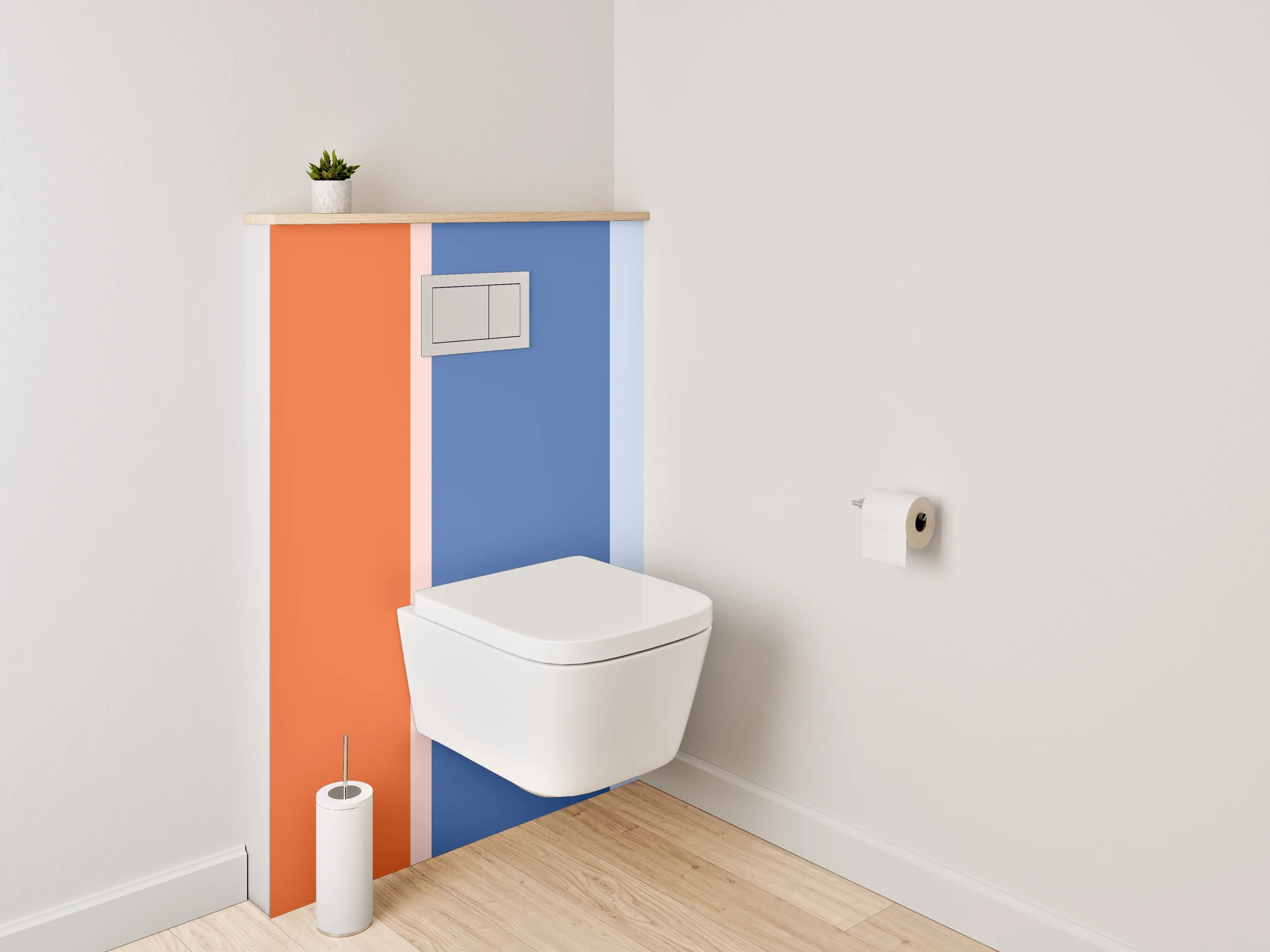 WC-Rückwand - Modernes Blockstreifen-Muster Orange Blau Grau