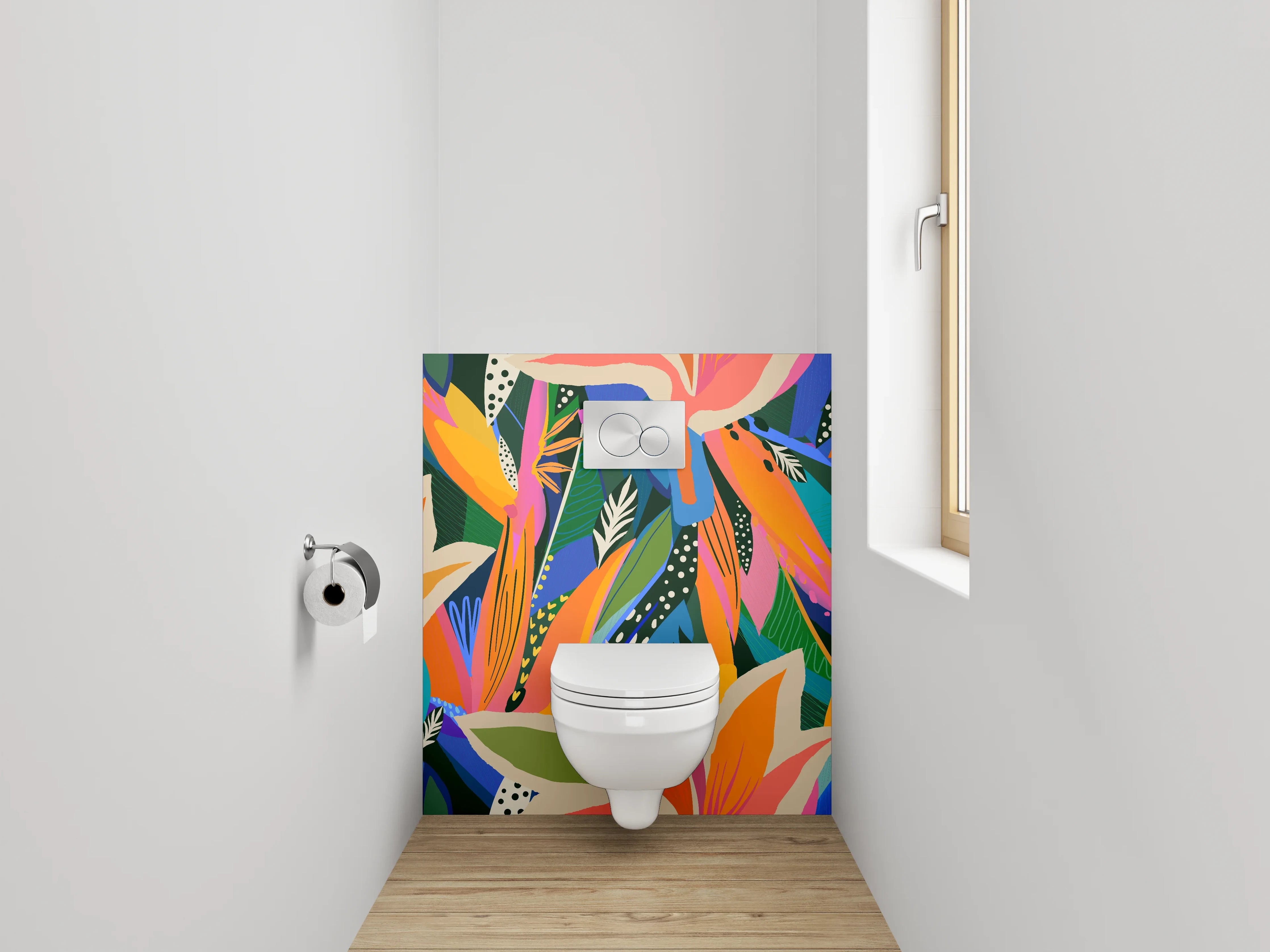 WC-Rückwand - Modernes Blumen-Abstract in kräftigen Farben