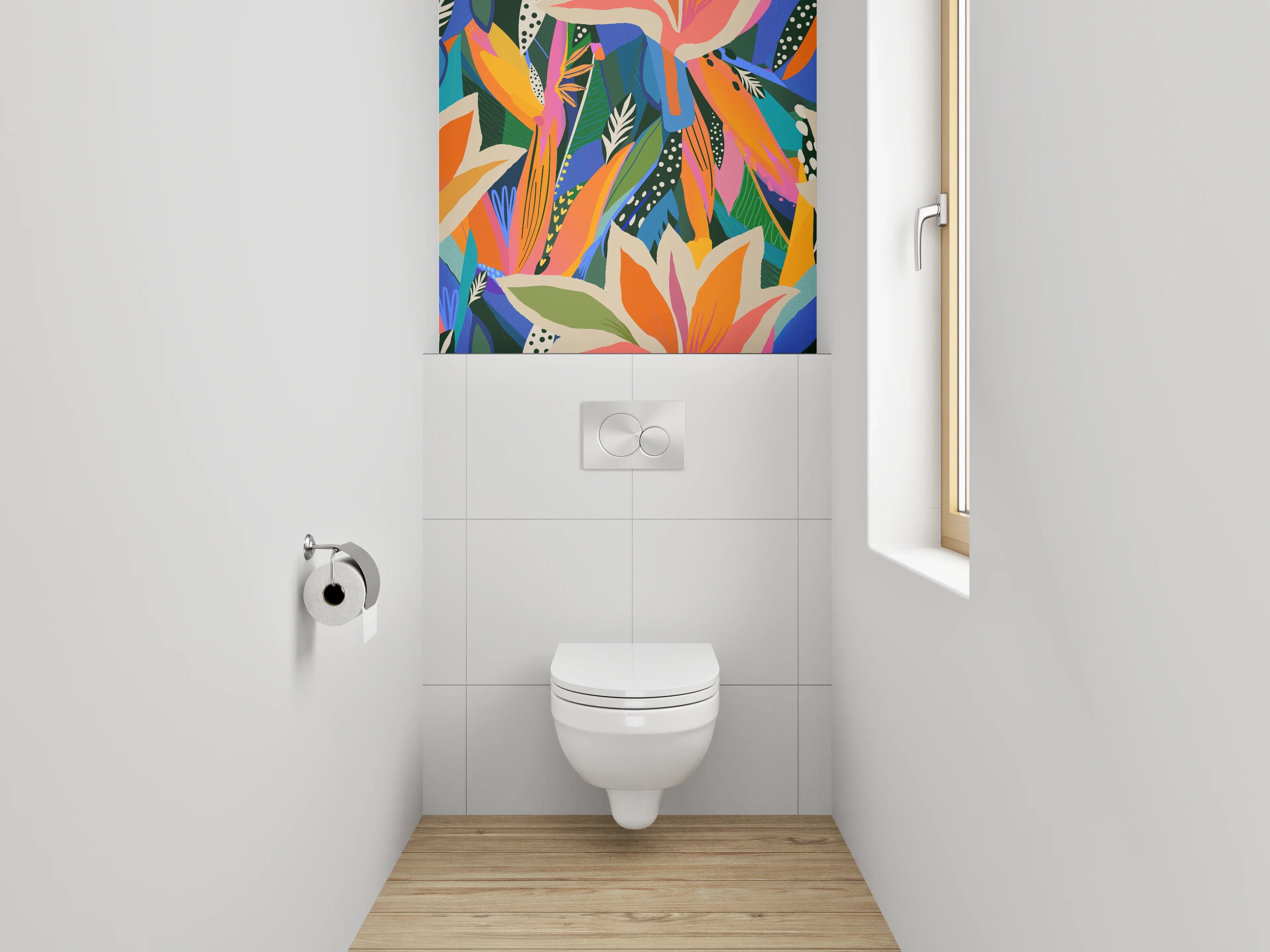 WC-Rückwand - Modernes Blumen-Abstract in kräftigen Farben