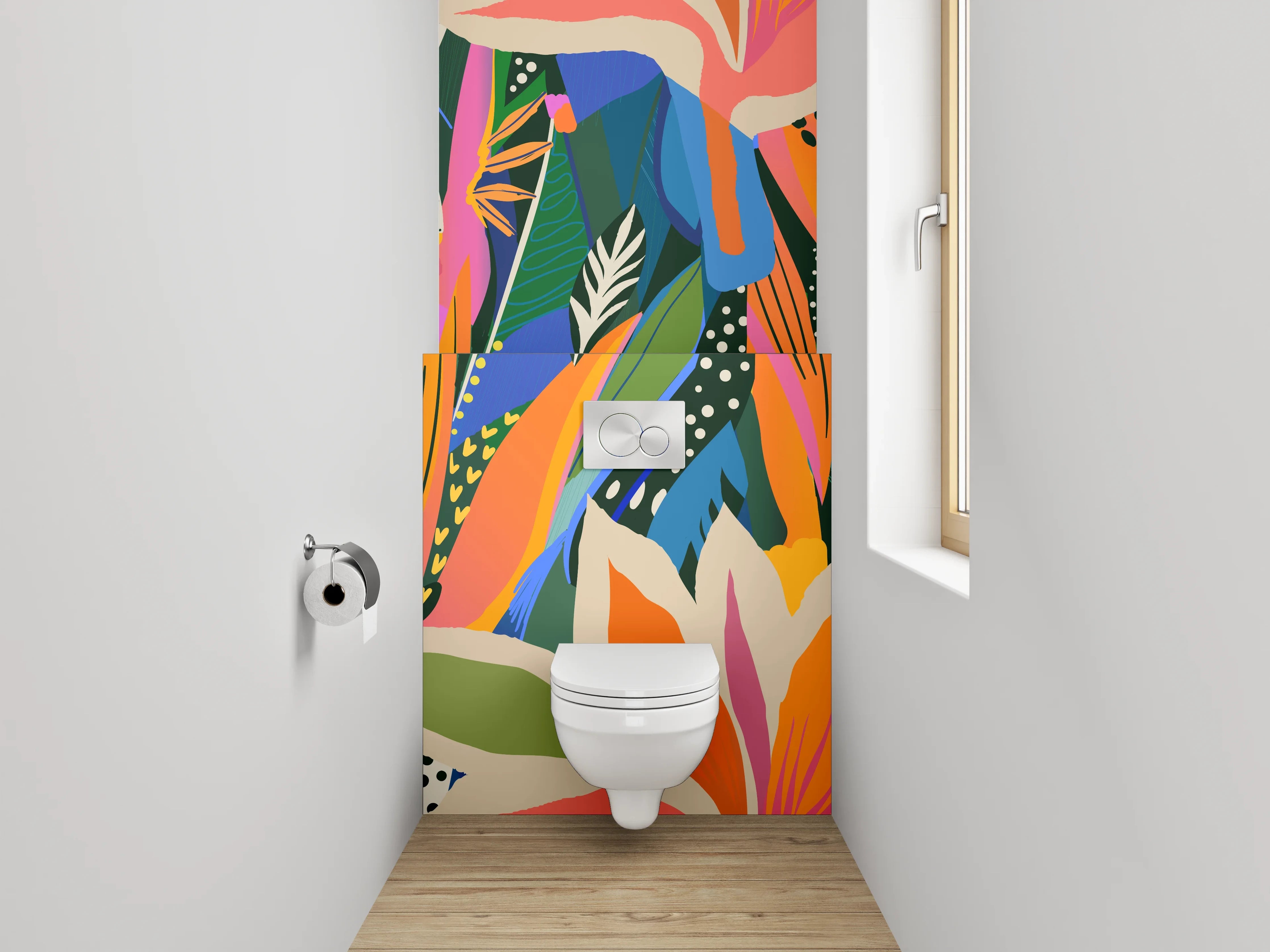WC-Rückwand - Modernes Blumen-Abstract in kräftigen Farben