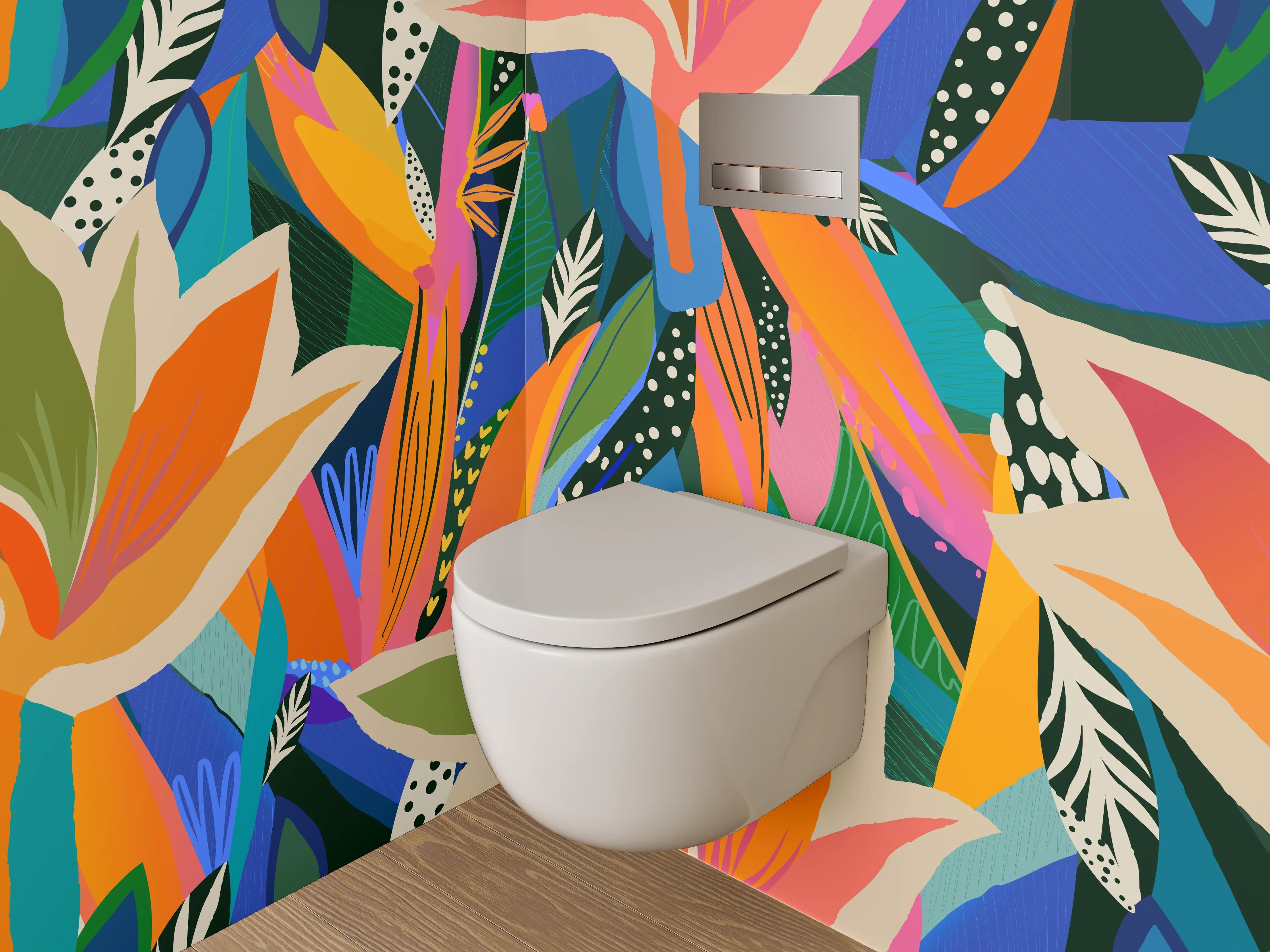 WC-Rückwand - Modernes Blumen-Abstract in kräftigen Farben