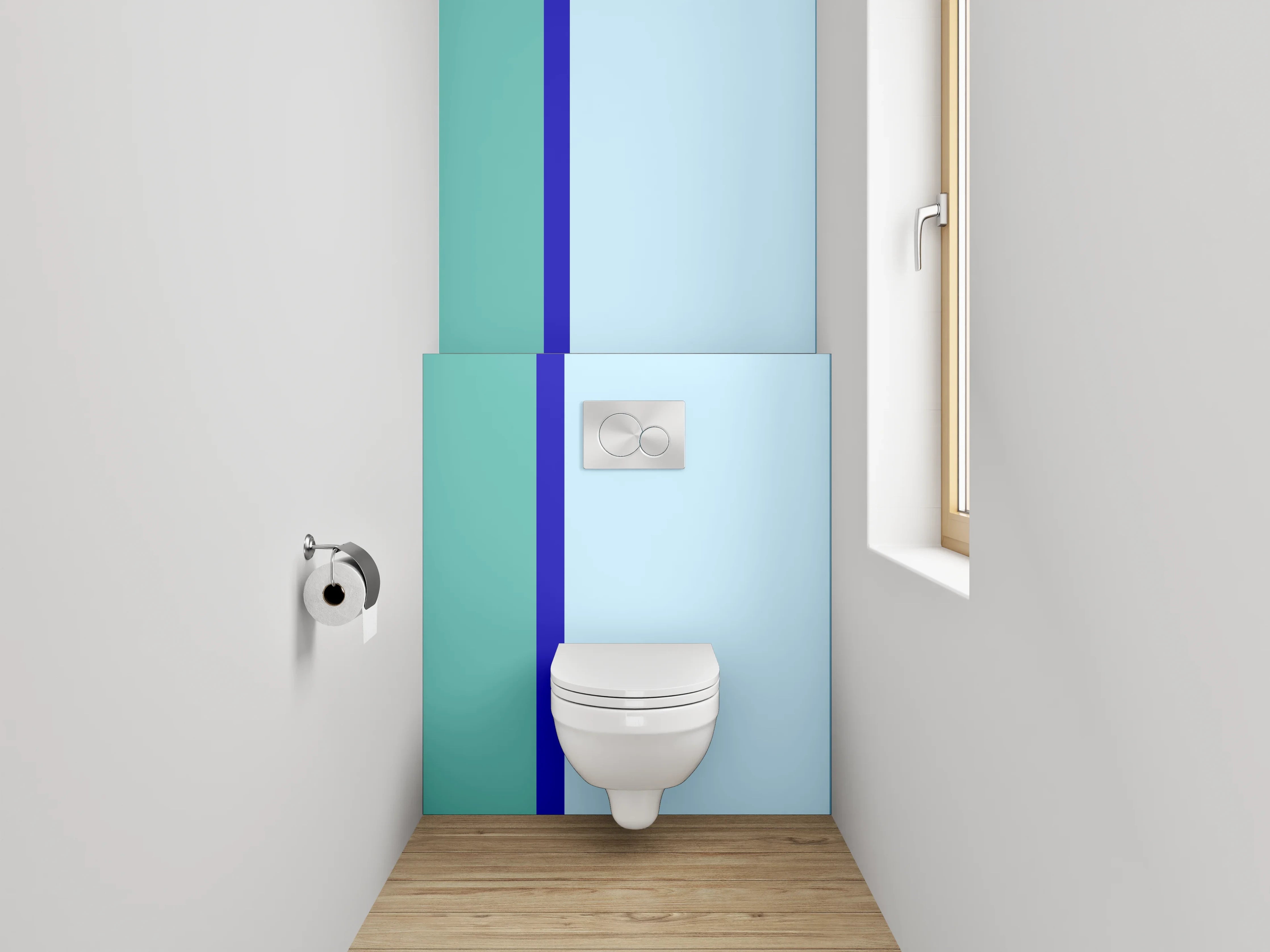 WC-Rückwand - Modernes Farbbalken-Design Türkis Blau