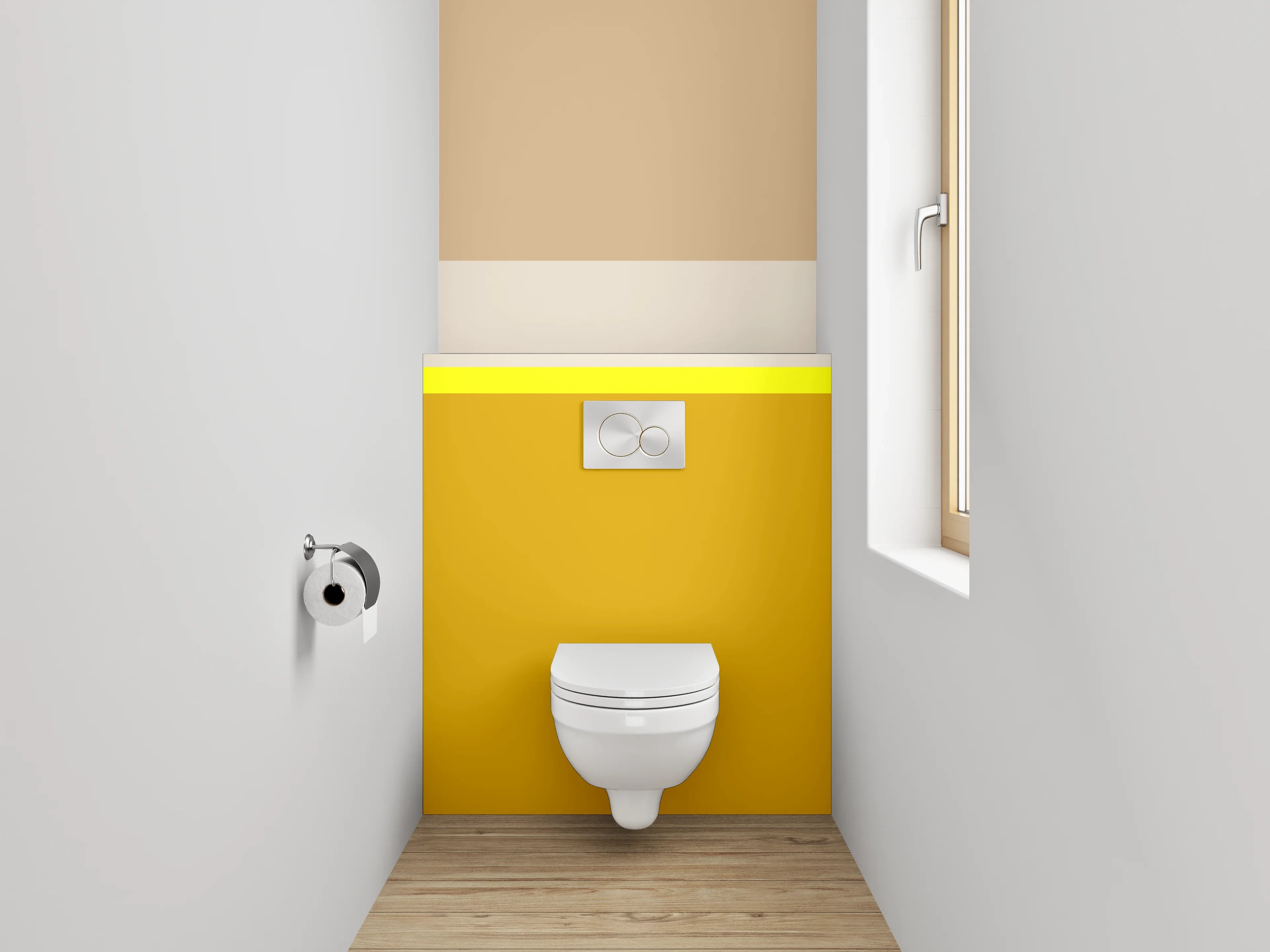 WC-Rückwand - Modernes Farbbalken-Design in Gelb und Beige