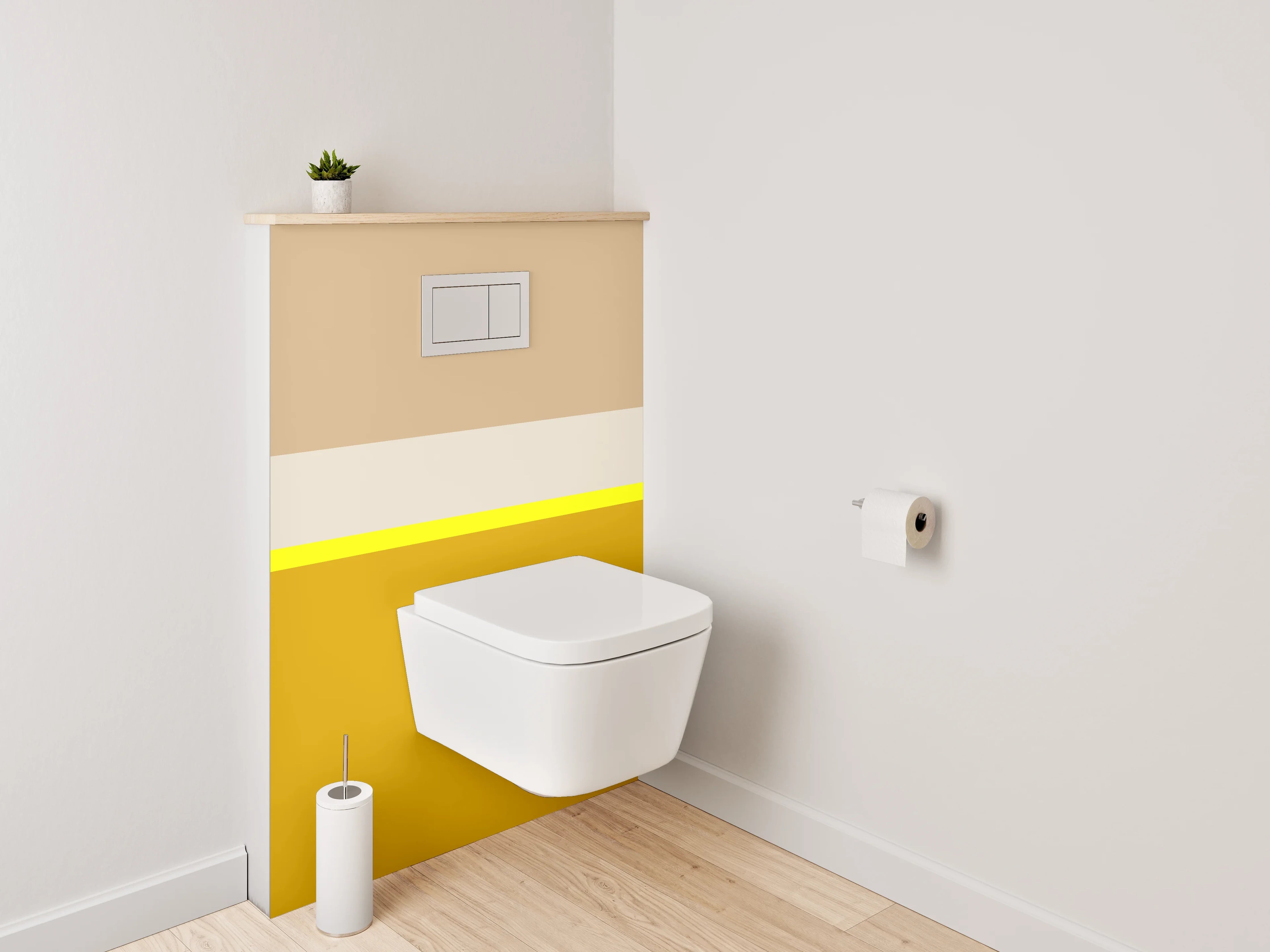 WC-Rückwand - Modernes Farbbalken-Design in Gelb und Beige